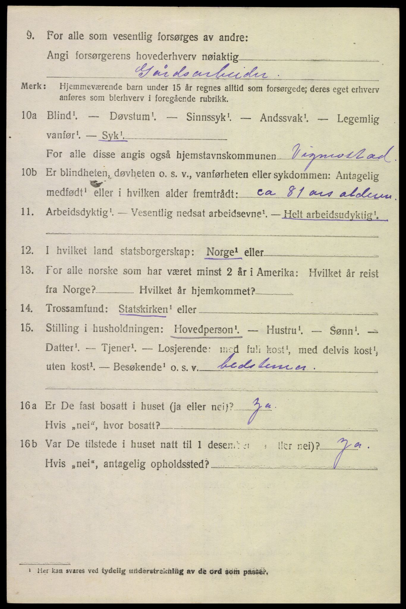 SAK, 1920 census for Vigmostad, 1920, p. 1126