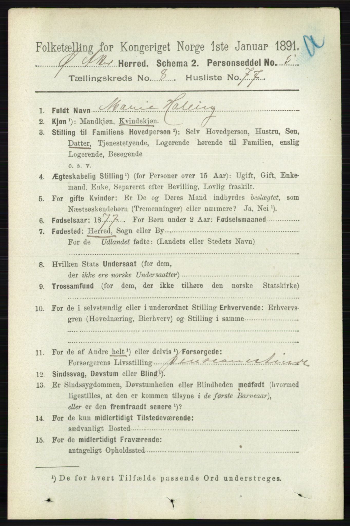 RA, 1891 census for 0218 Aker, 1891, p. 7892