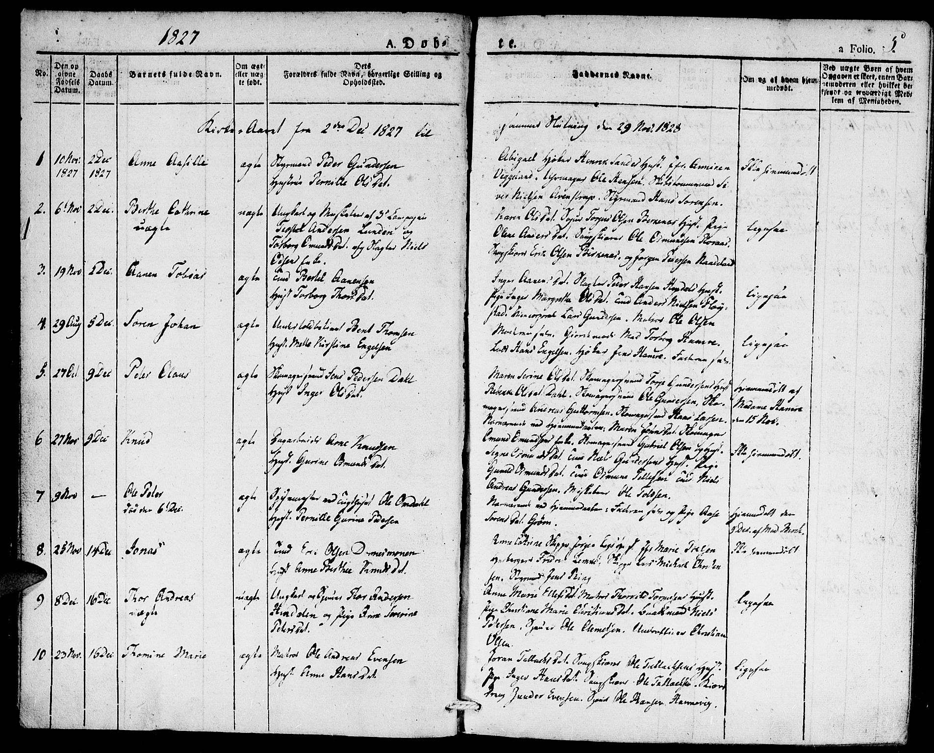 Kristiansand domprosti, SAK/1112-0006/F/Fa/L0011: Parish register (official) no. A 11, 1827-1841, p. 5