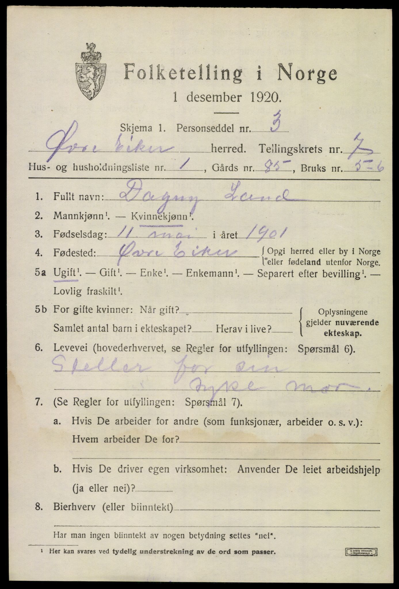 SAKO, 1920 census for Øvre Eiker, 1920, p. 13268