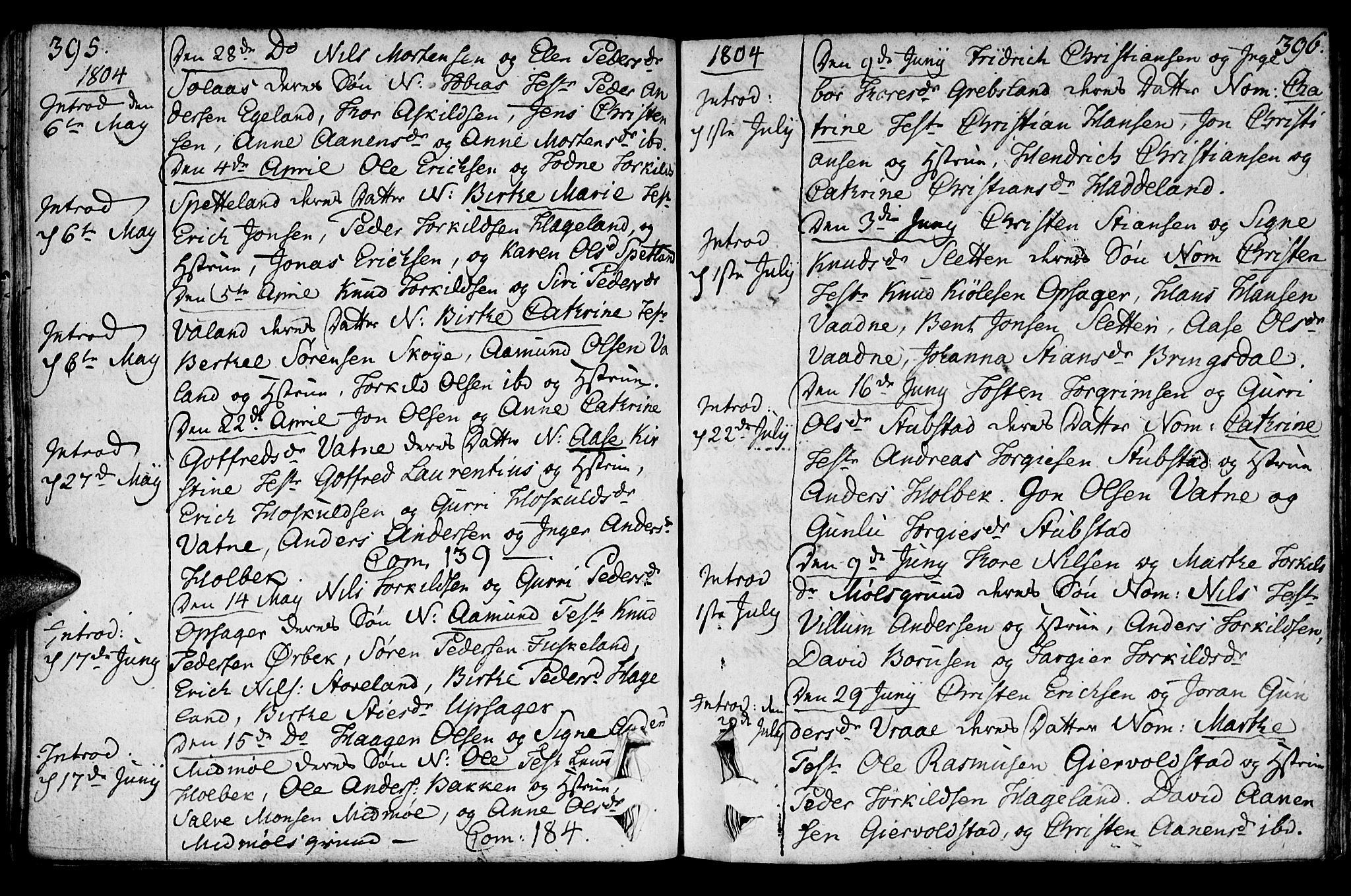 Holum sokneprestkontor, SAK/1111-0022/F/Fa/Faa/L0003: Parish register (official) no. A 3, 1780-1821, p. 395-396