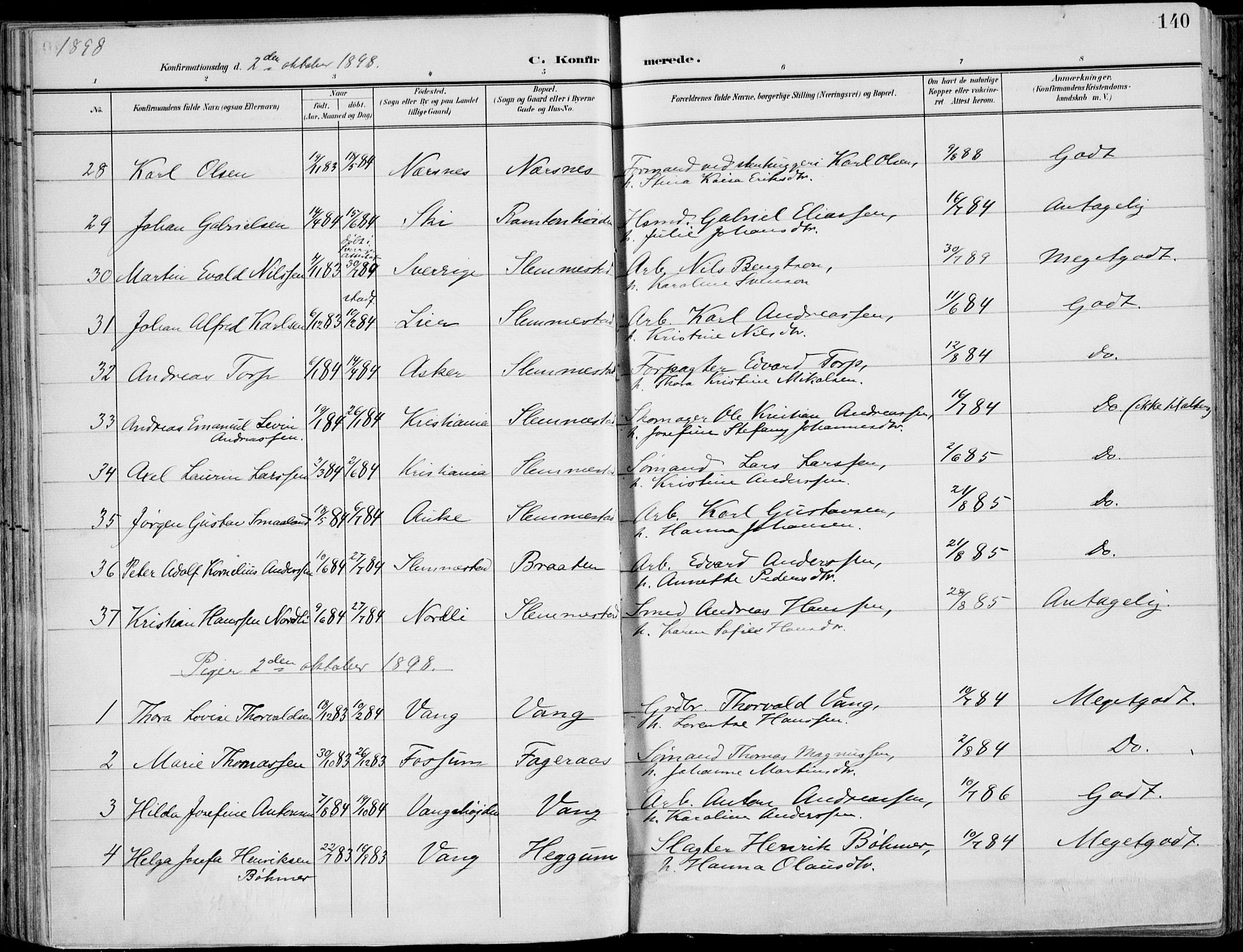 Røyken kirkebøker, AV/SAKO-A-241/F/Fa/L0009: Parish register (official) no. 9, 1898-1911, p. 140