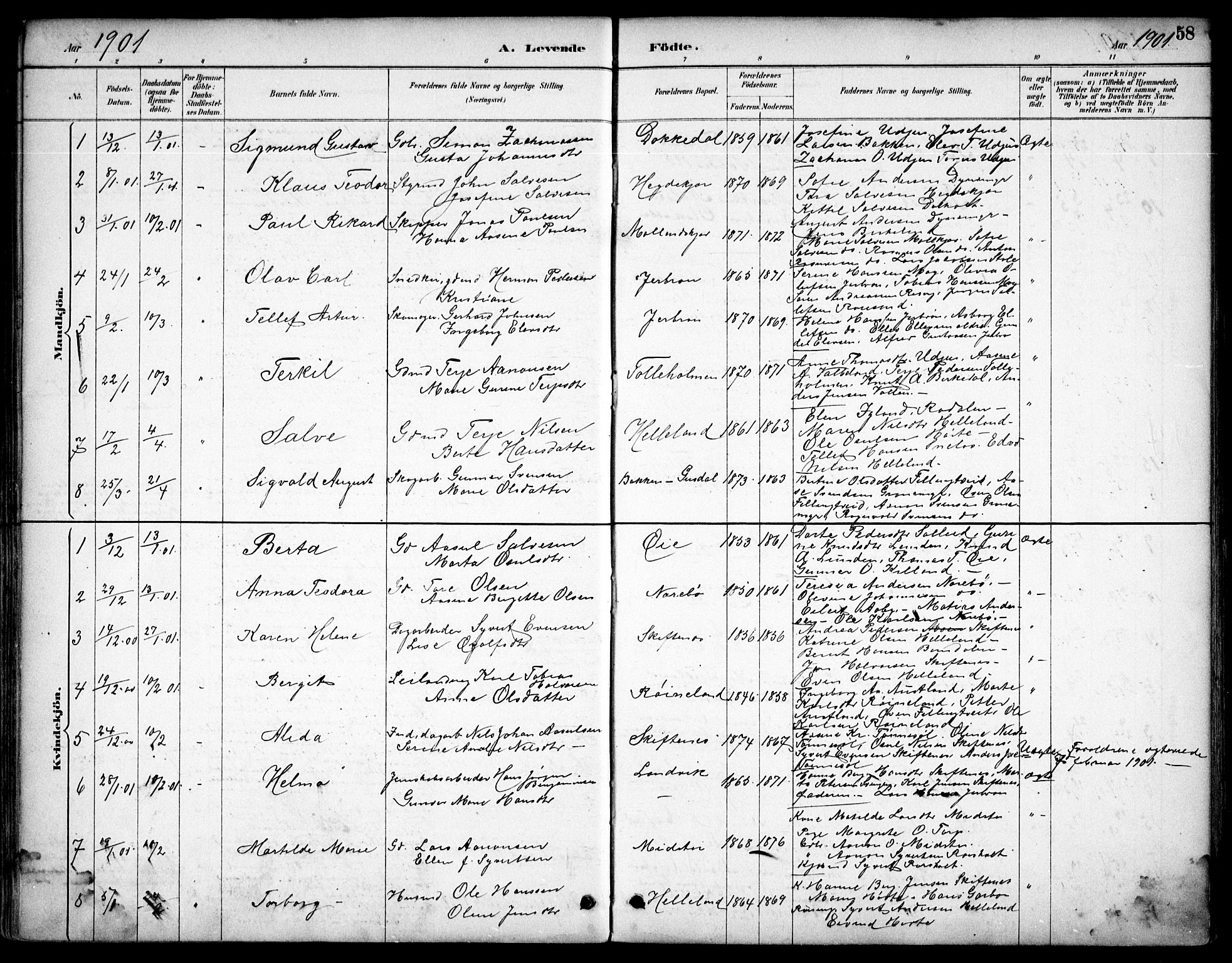 Hommedal sokneprestkontor, AV/SAK-1111-0023/F/Fb/Fbb/L0007: Parish register (copy) no. B 7, 1885-1904, p. 58