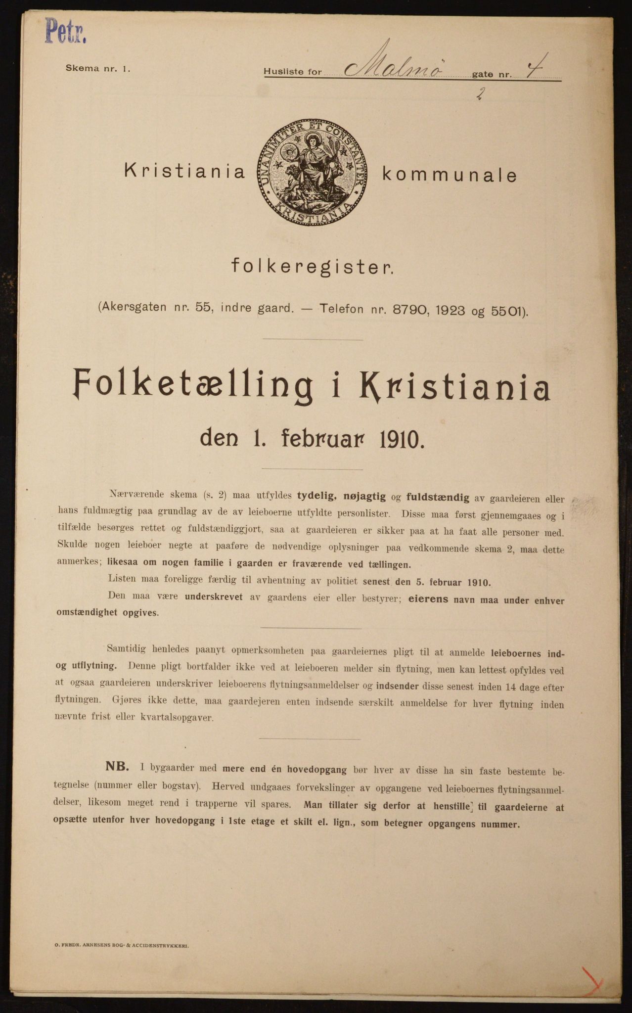 OBA, Municipal Census 1910 for Kristiania, 1910, p. 58003
