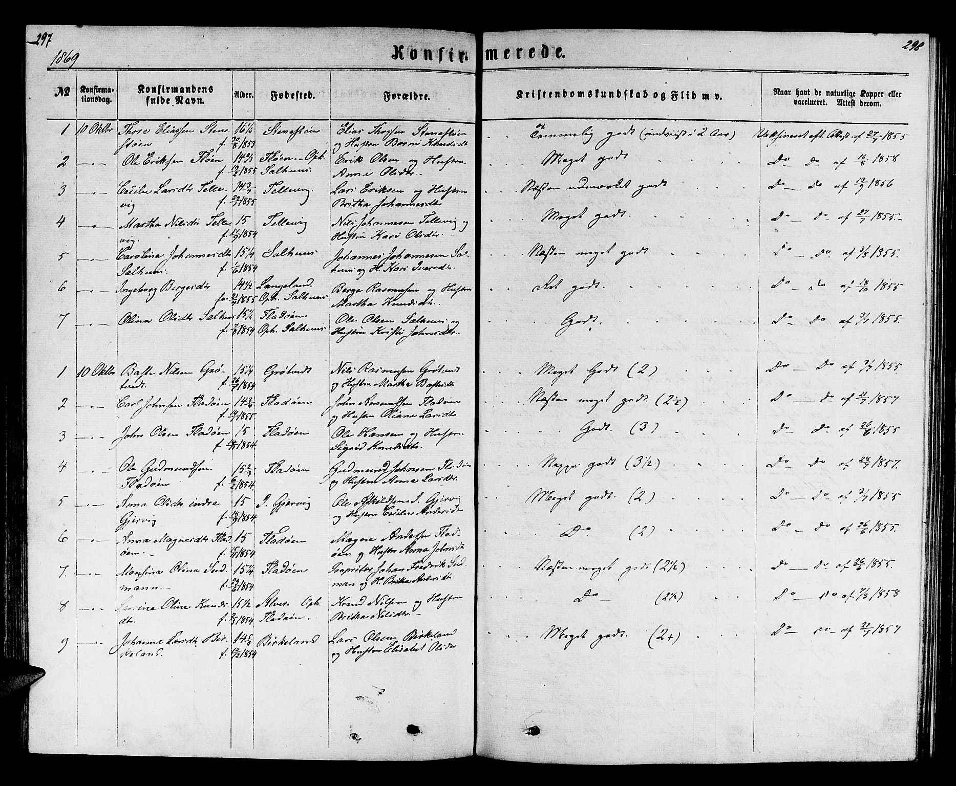Hamre sokneprestembete, SAB/A-75501/H/Ha/Hab: Parish register (copy) no. B 2, 1863-1880, p. 297-298