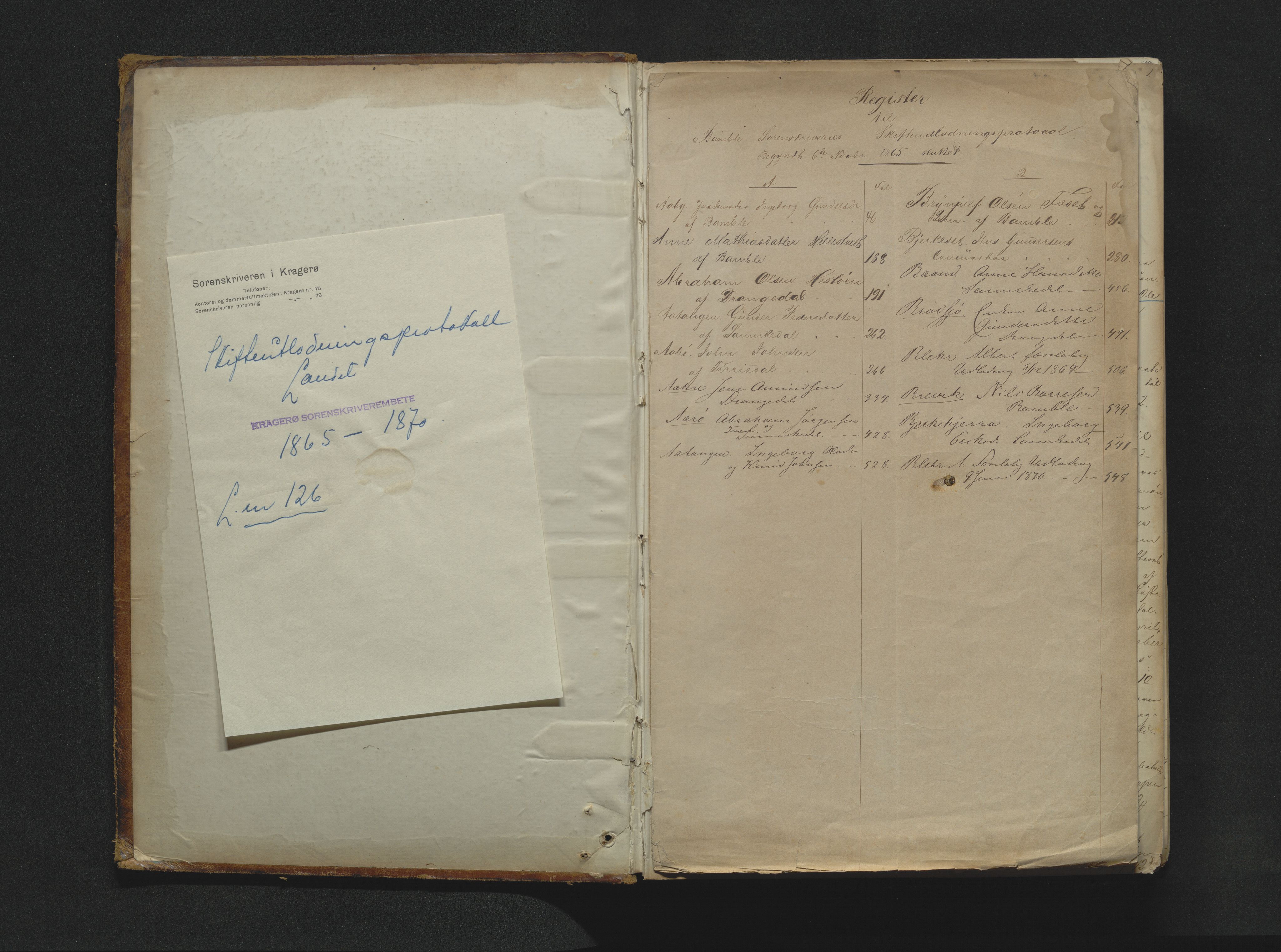 Bamble sorenskriveri, SAKO/A-214/H/Hb/Hbd/L0007A: Skifteutlodningsprotokoll, 1865-1870