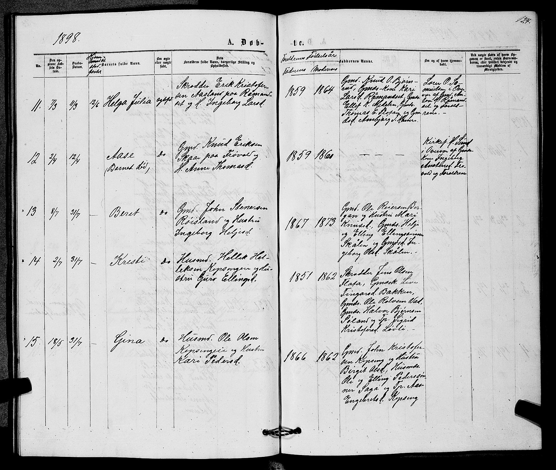 Sigdal kirkebøker, AV/SAKO-A-245/G/Gb/L0002: Parish register (copy) no. II 2, 1875-1900, p. 124