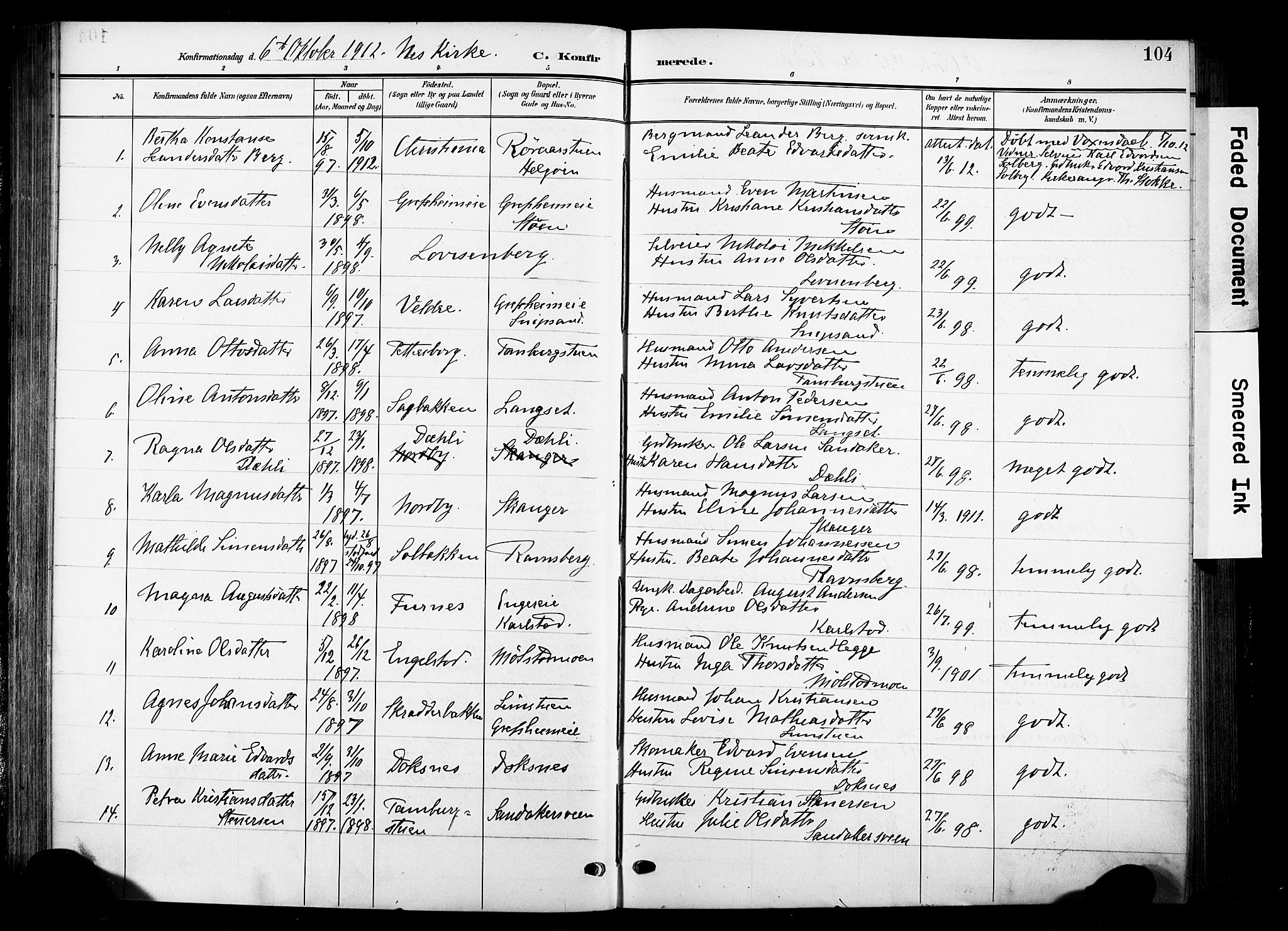 Nes prestekontor, Hedmark, SAH/PREST-020/K/Ka/L0014: Parish register (official) no. 14, 1906-1929, p. 104