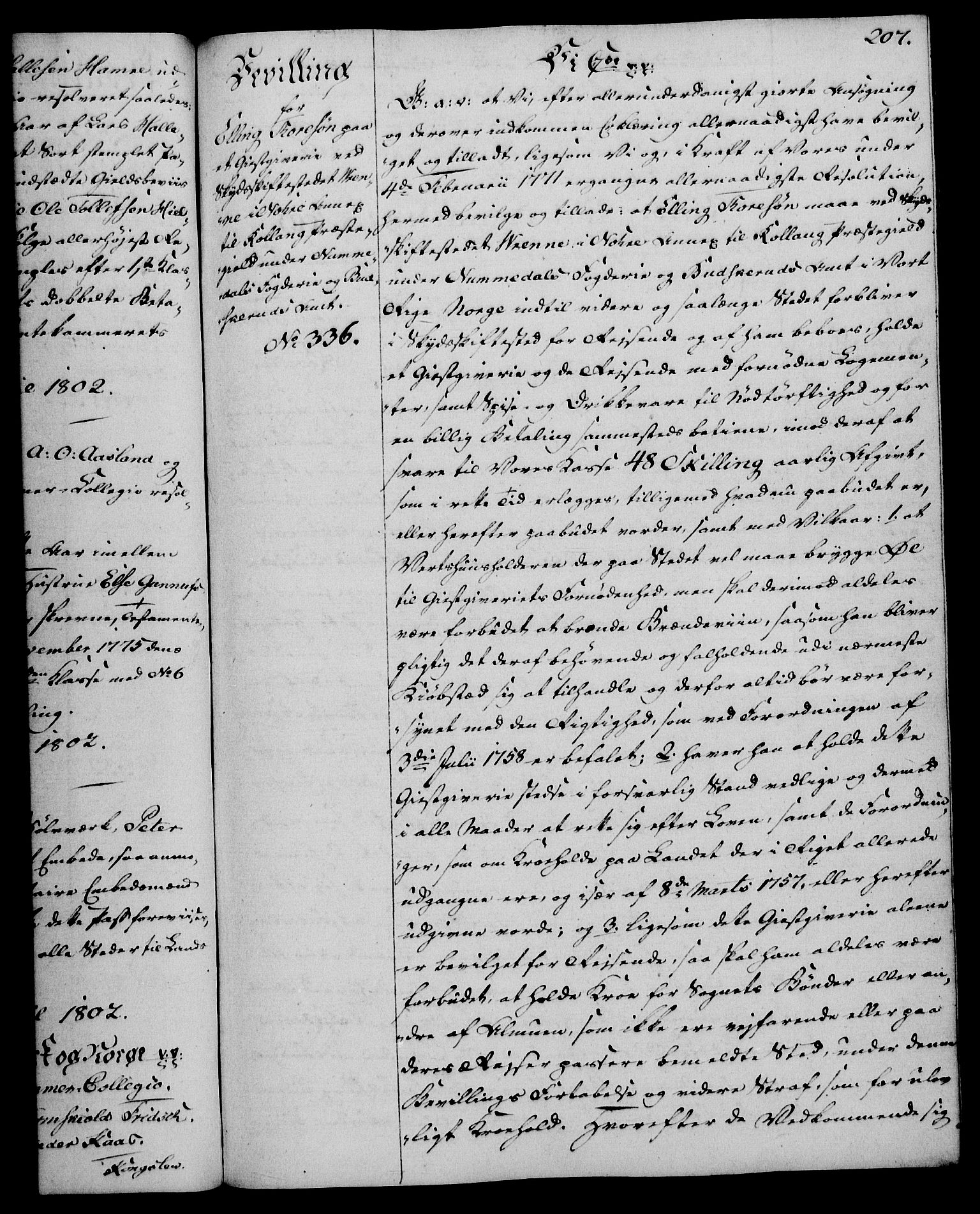 Rentekammeret, Kammerkanselliet, AV/RA-EA-3111/G/Gg/Gga/L0017: Norsk ekspedisjonsprotokoll med register (merket RK 53.17), 1801-1803, p. 207