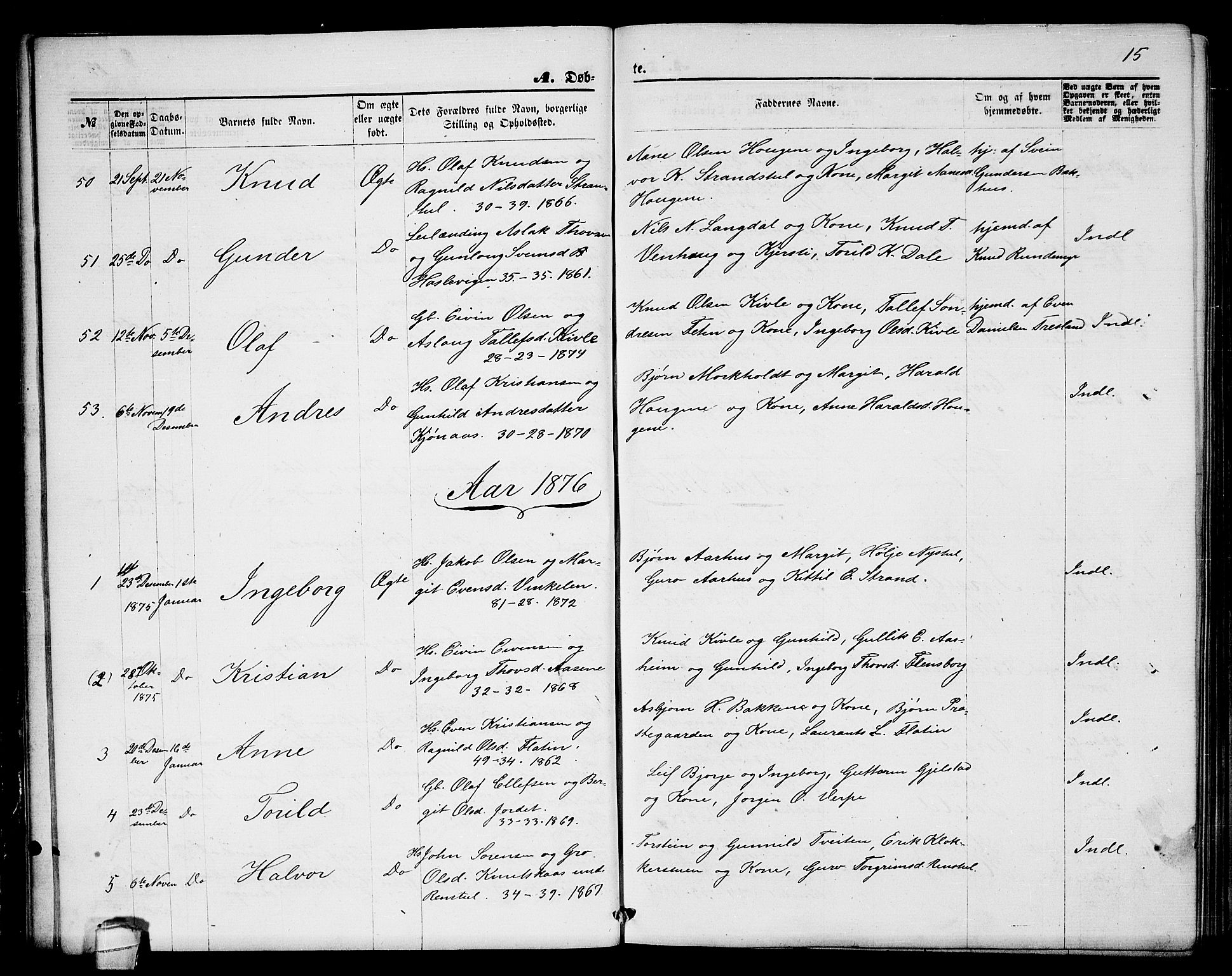 Seljord kirkebøker, SAKO/A-20/G/Ga/L0004: Parish register (copy) no. I 4, 1873-1886, p. 15