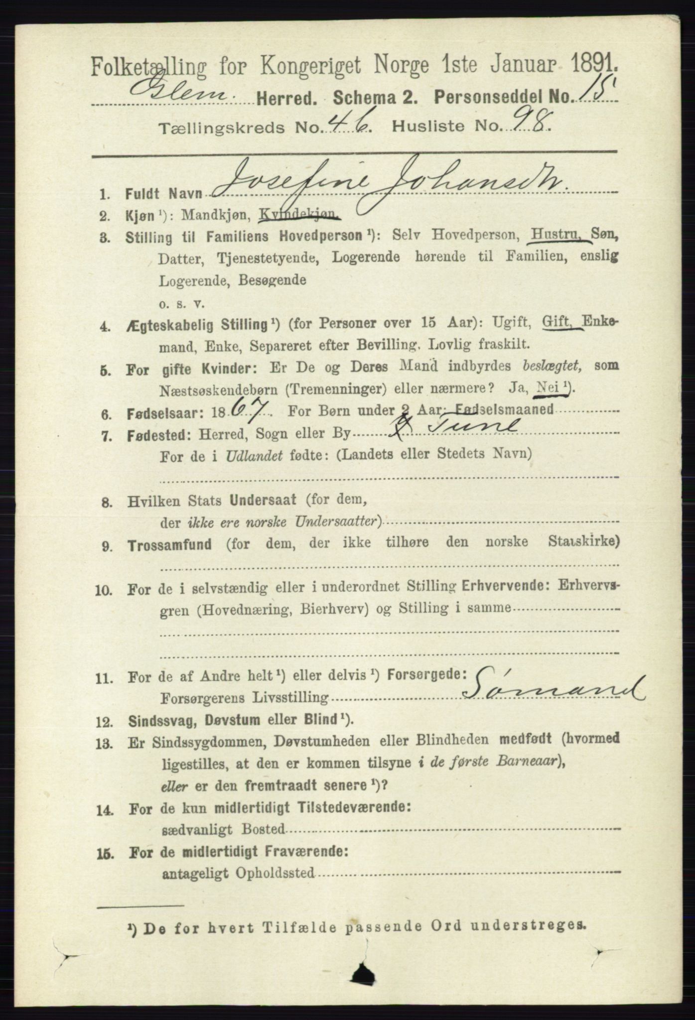 RA, 1891 census for 0132 Glemmen, 1891, p. 5891