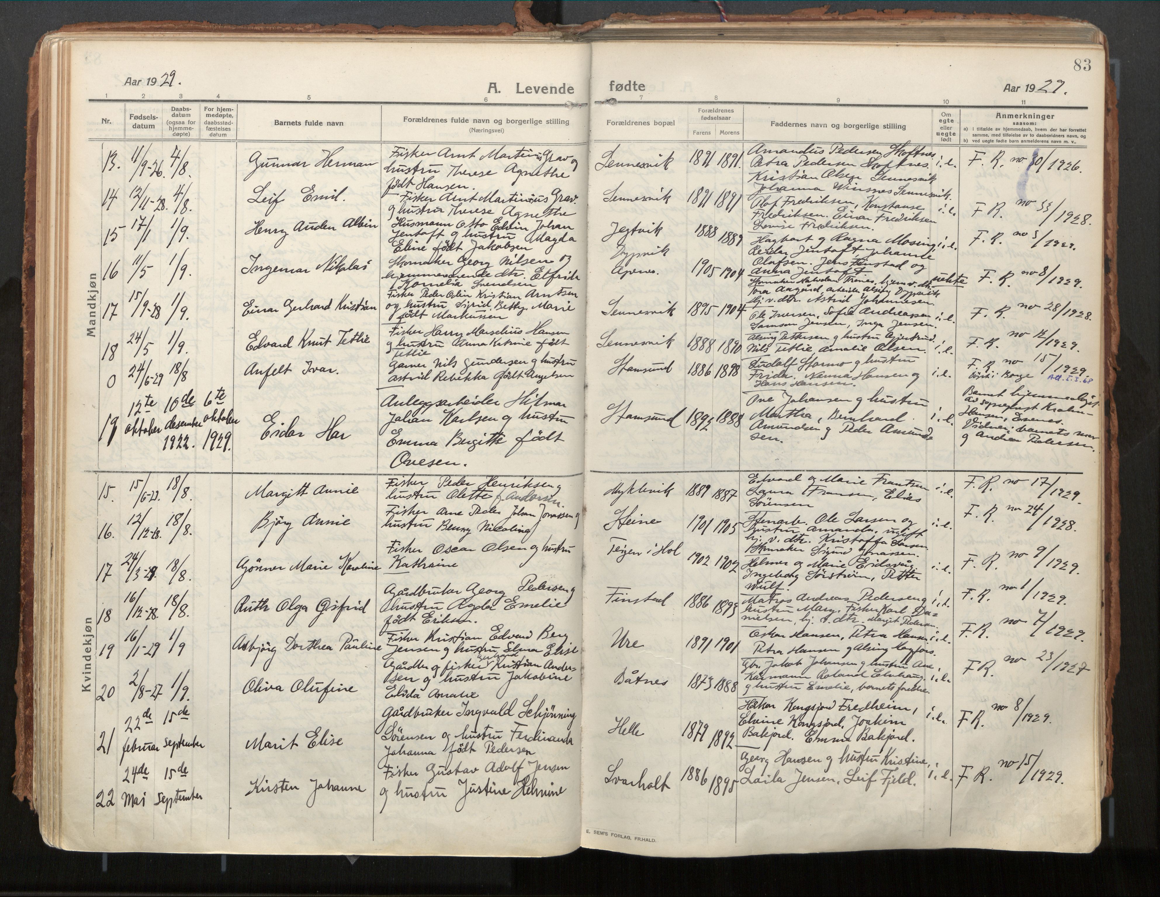 Ministerialprotokoller, klokkerbøker og fødselsregistre - Nordland, AV/SAT-A-1459/882/L1181: Parish register (official) no. 882A03, 1913-1937, p. 83