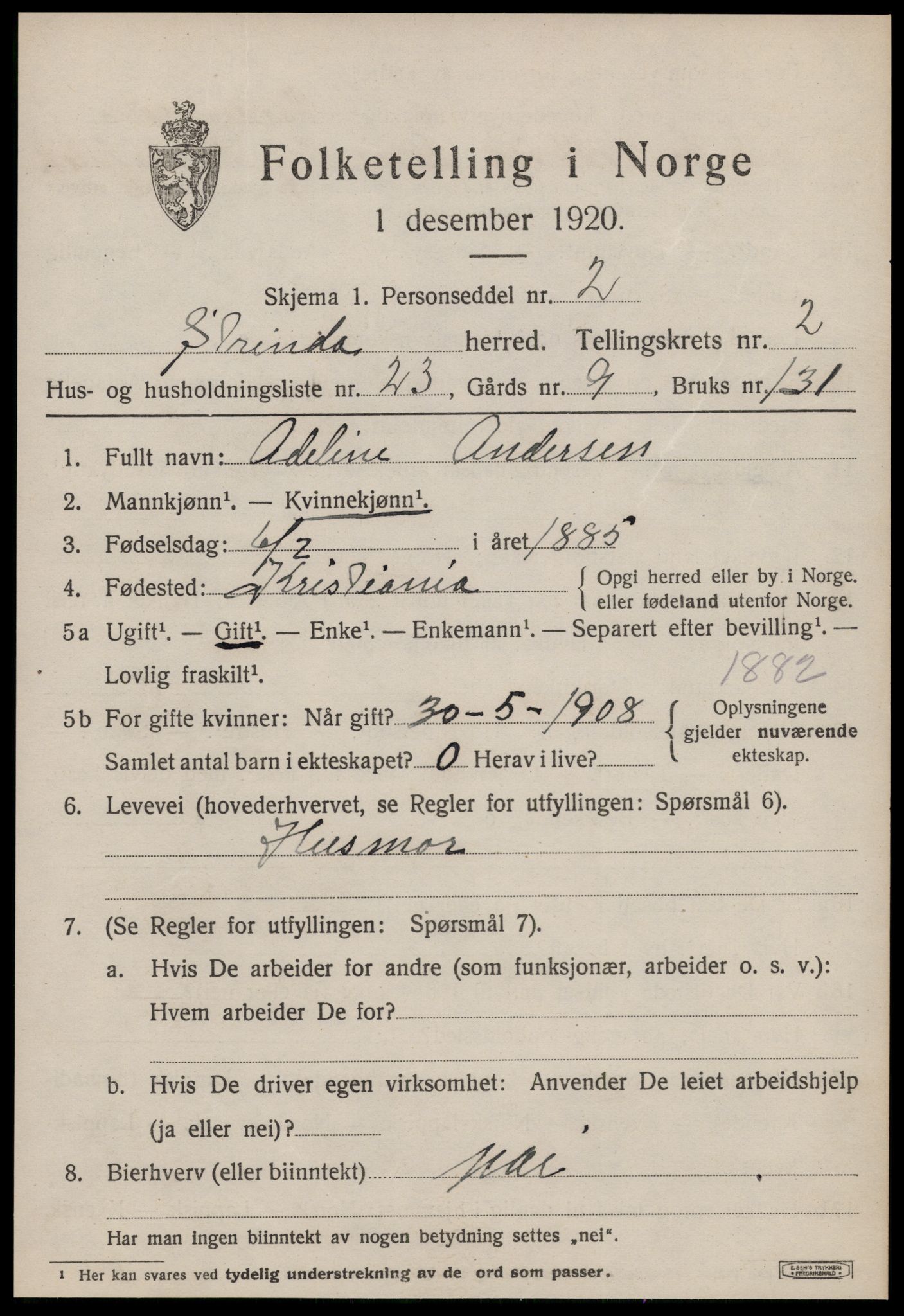 SAT, 1920 census for Strinda, 1920, p. 6734