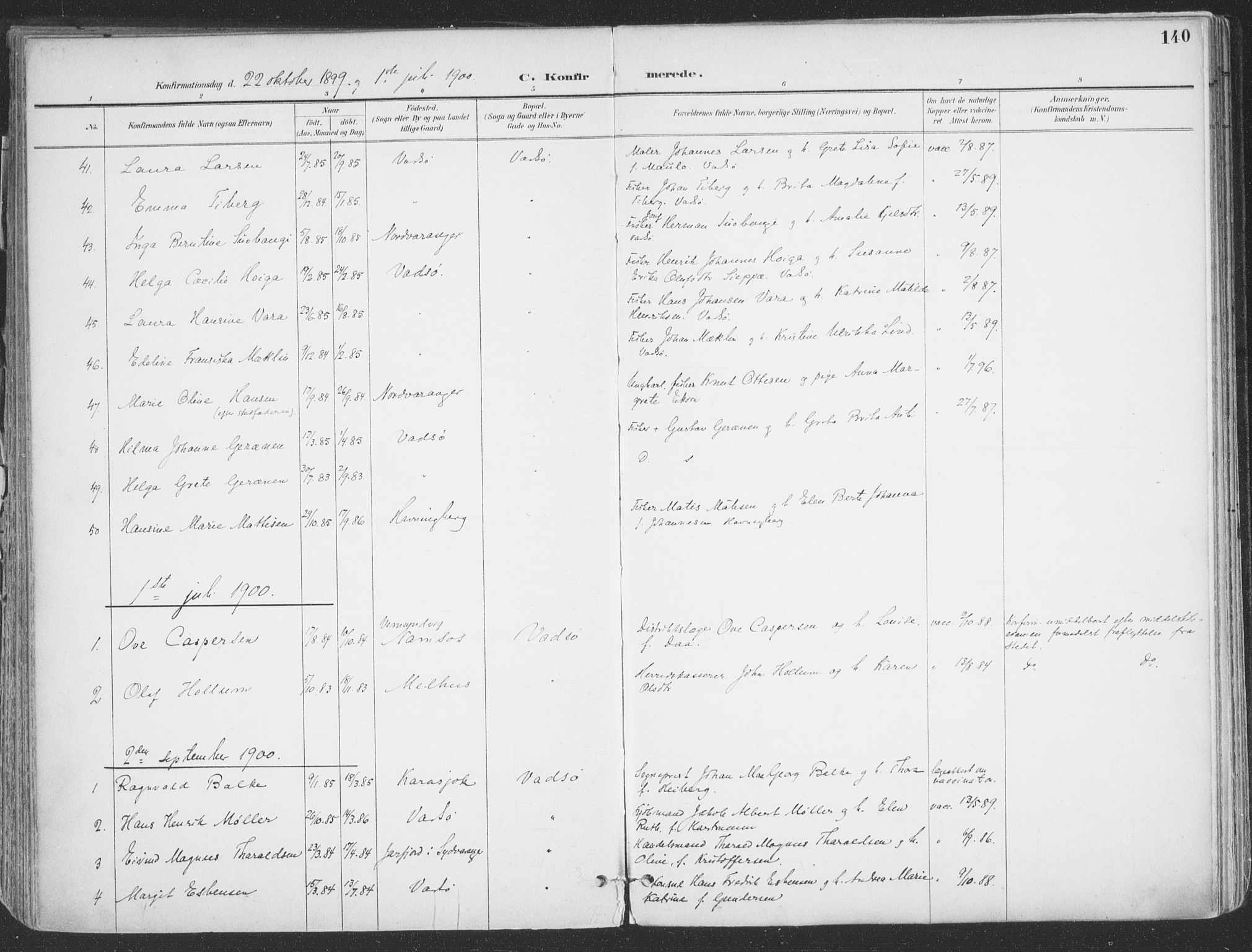 Vadsø sokneprestkontor, SATØ/S-1325/H/Ha/L0007kirke: Parish register (official) no. 7, 1896-1916, p. 140