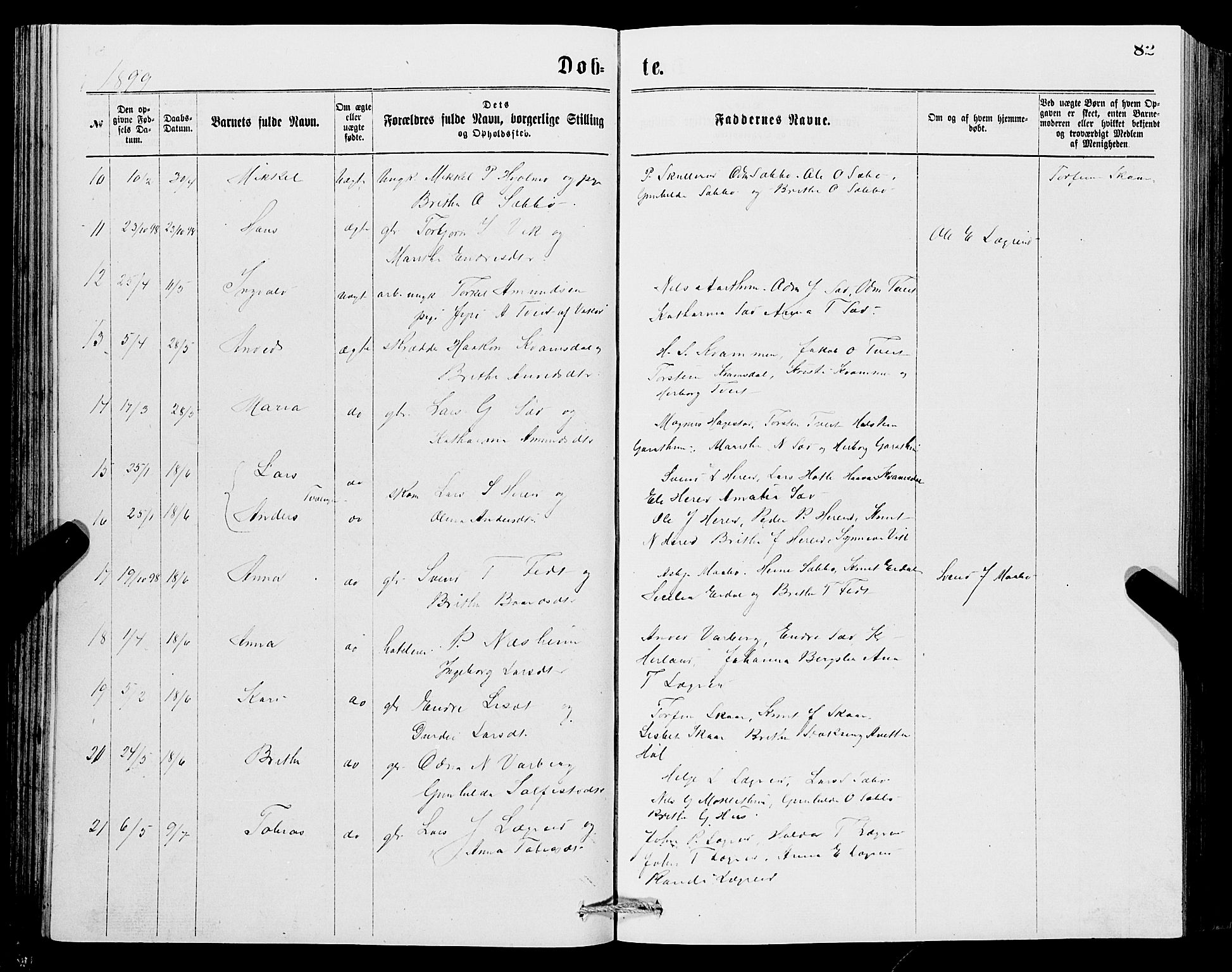 Ullensvang sokneprestembete, SAB/A-78701/H/Hab: Parish register (copy) no. C 2, 1871-1899, p. 82