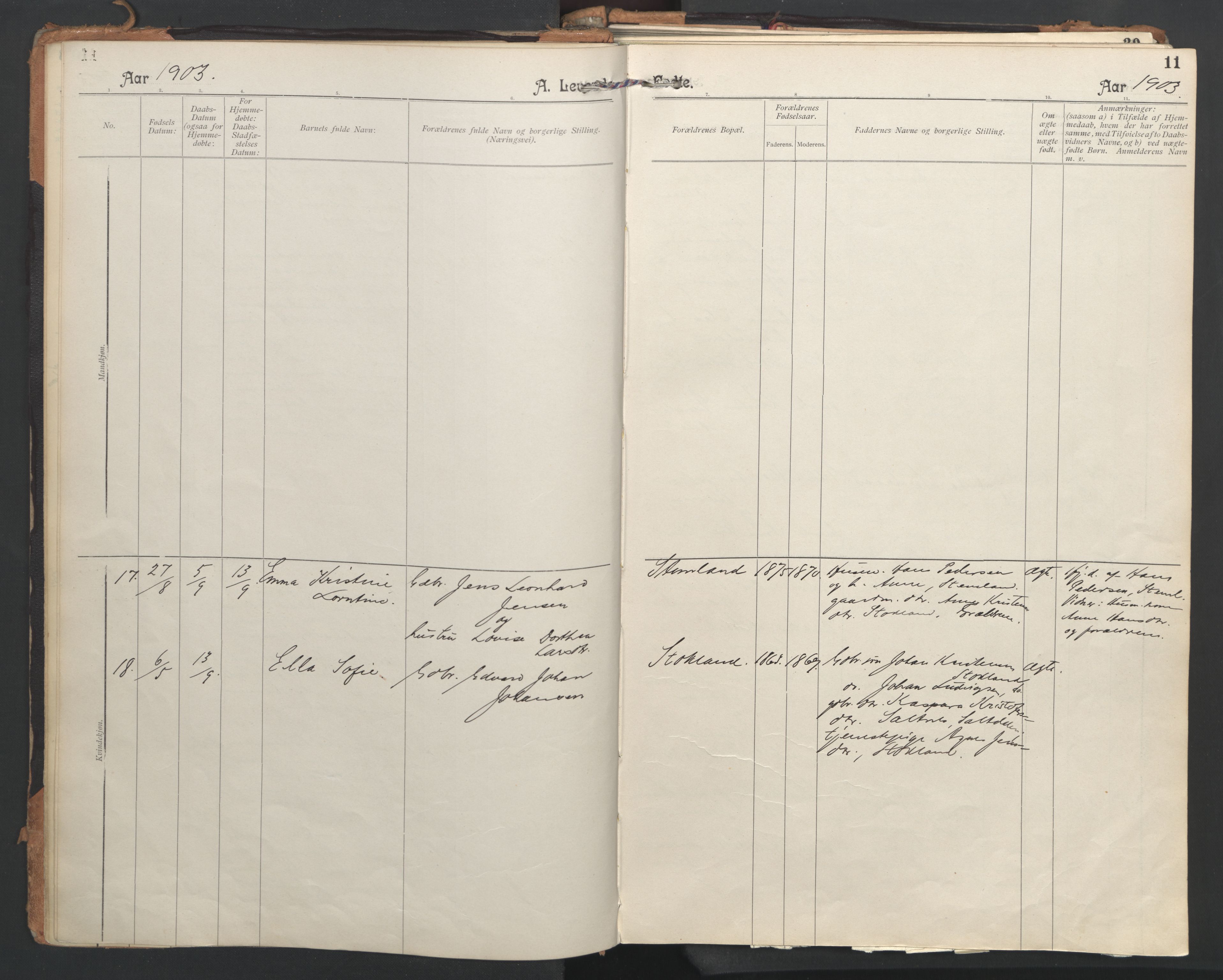 Ministerialprotokoller, klokkerbøker og fødselsregistre - Nordland, AV/SAT-A-1459/851/L0724: Parish register (official) no. 851A01, 1901-1922, p. 11