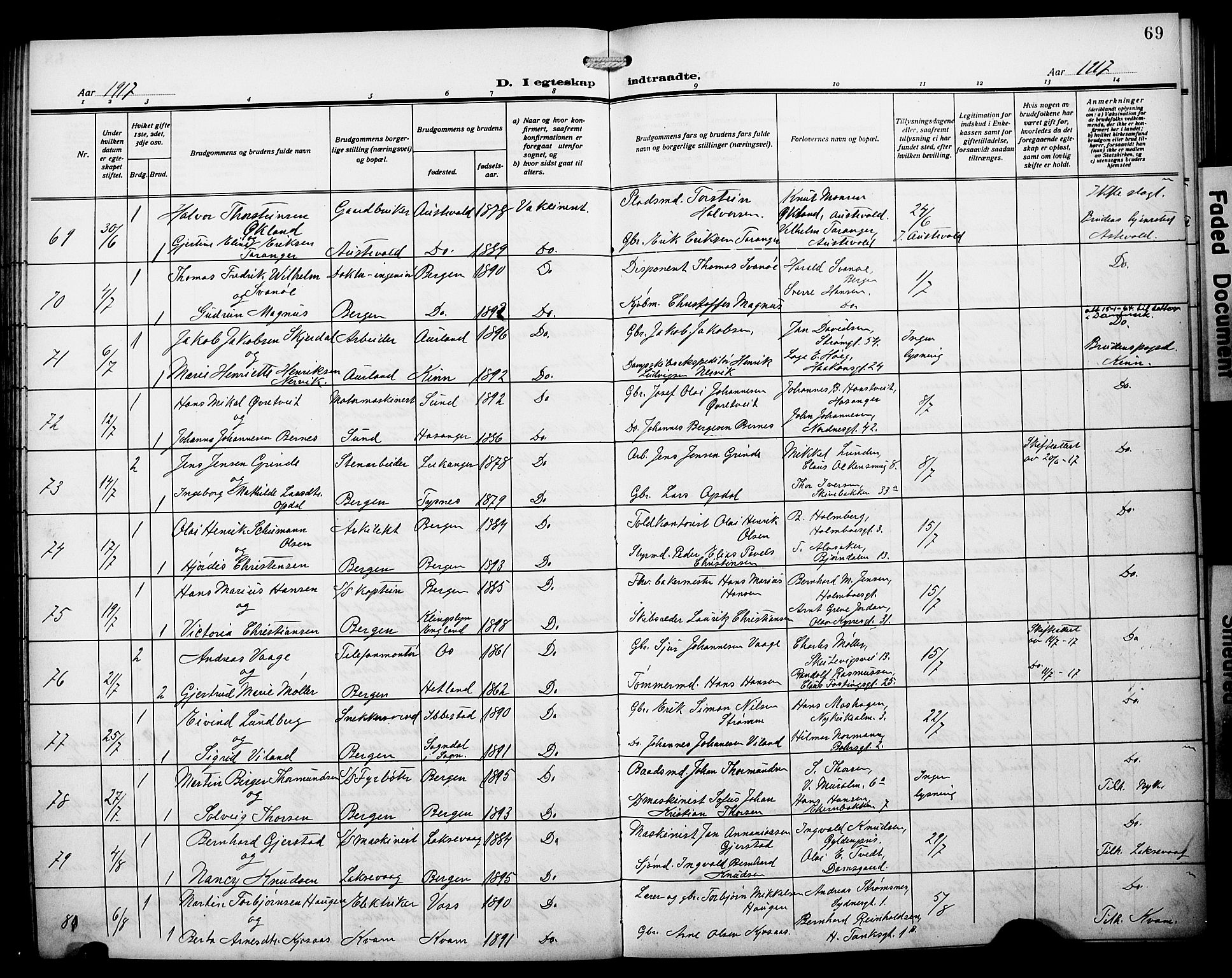 Johanneskirken sokneprestembete, AV/SAB-A-76001/H/Hab: Parish register (copy) no. C 2, 1912-1929, p. 69