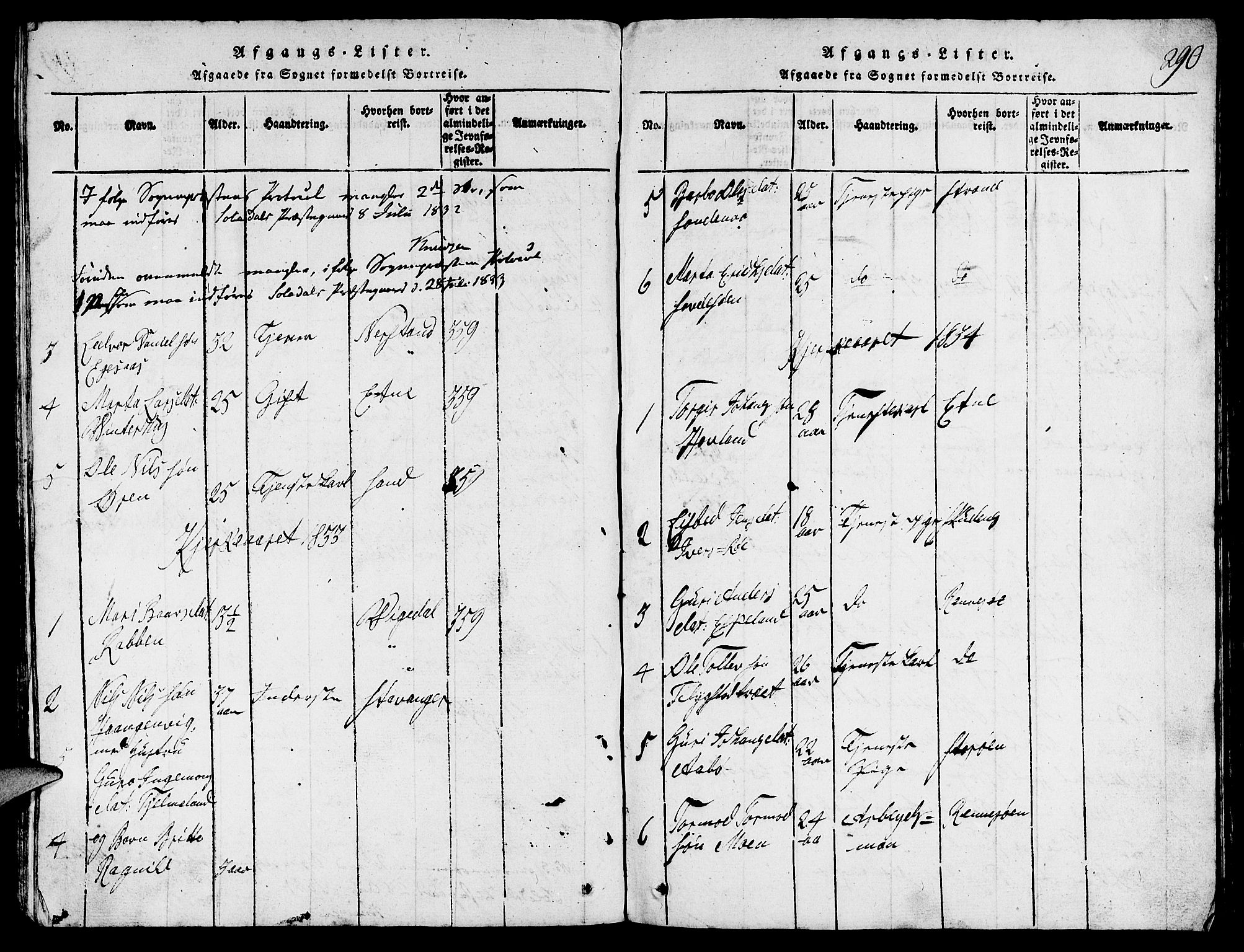 Suldal sokneprestkontor, SAST/A-101845/01/V/L0002: Parish register (copy) no. B 2, 1816-1845, p. 290