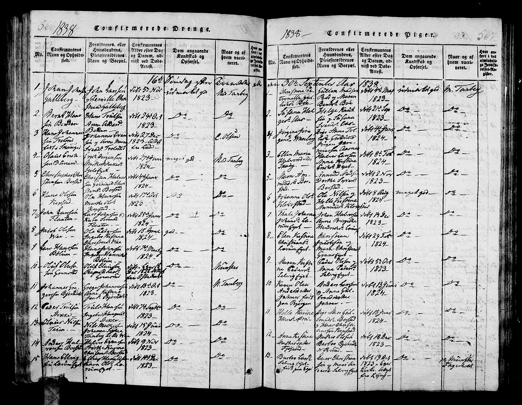 Sande Kirkebøker, SAKO/A-53/G/Ga/L0001: Parish register (copy) no. 1, 1814-1847, p. 566-567