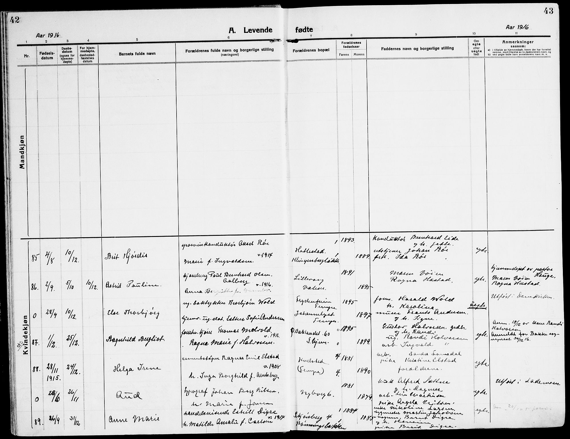 Ministerialprotokoller, klokkerbøker og fødselsregistre - Sør-Trøndelag, SAT/A-1456/607/L0321: Parish register (official) no. 607A05, 1916-1935, p. 42-43