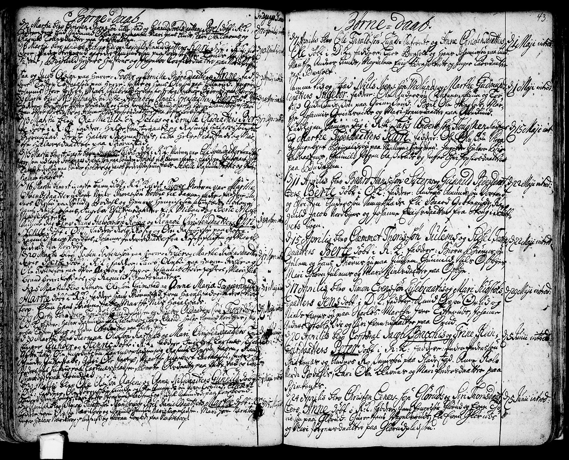 Rakkestad prestekontor Kirkebøker, AV/SAO-A-2008/F/Fa/L0001: Parish register (official) no. I 1, 1722-1740, p. 43