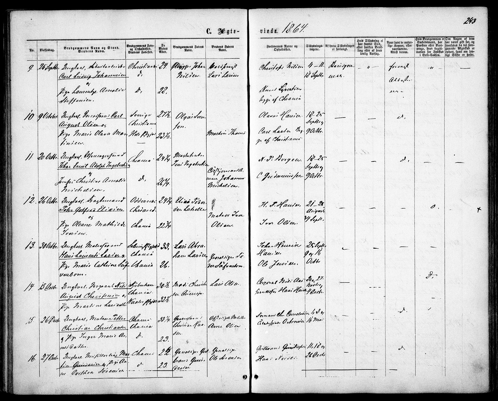 Garnisonsmenigheten Kirkebøker, AV/SAO-A-10846/F/Fa/L0010: Parish register (official) no. 10, 1859-1869, p. 243