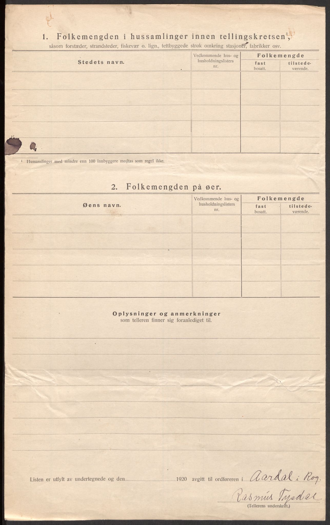 SAST, 1920 census for Årdal, 1920, p. 27