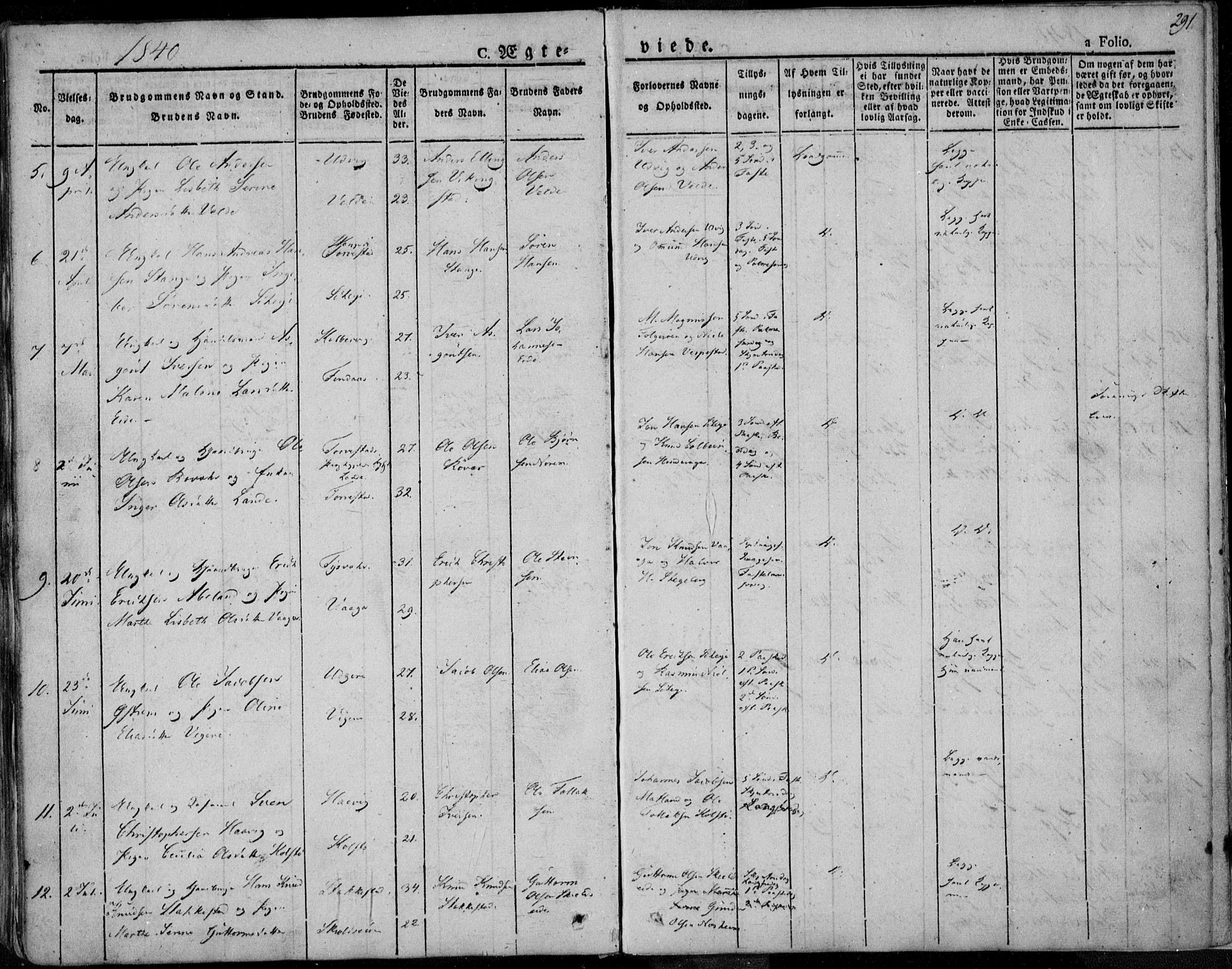 Avaldsnes sokneprestkontor, SAST/A -101851/H/Ha/Haa/L0005: Parish register (official) no. A 5.1, 1825-1841, p. 291