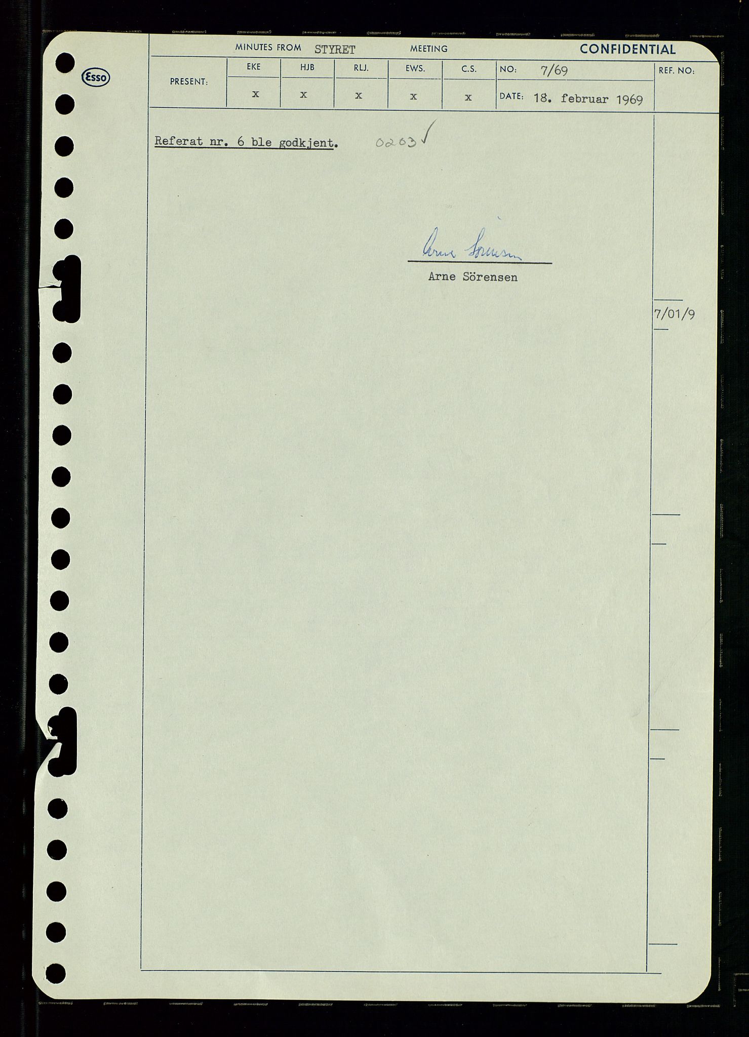 Pa 0982 - Esso Norge A/S, SAST/A-100448/A/Aa/L0003/0001: Den administrerende direksjon Board minutes (styrereferater) og Bedriftforsamlingsprotokoll / Den administrerende direksjon Board minutes (styrereferater), 1969, p. 8