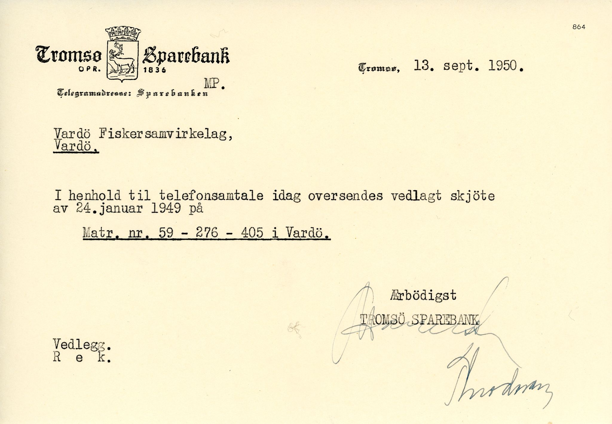 Vardø Fiskersamvirkelag, VAMU/A-0037/D/Da/L0007: Korrespondanse St-Tr, 1947-1950