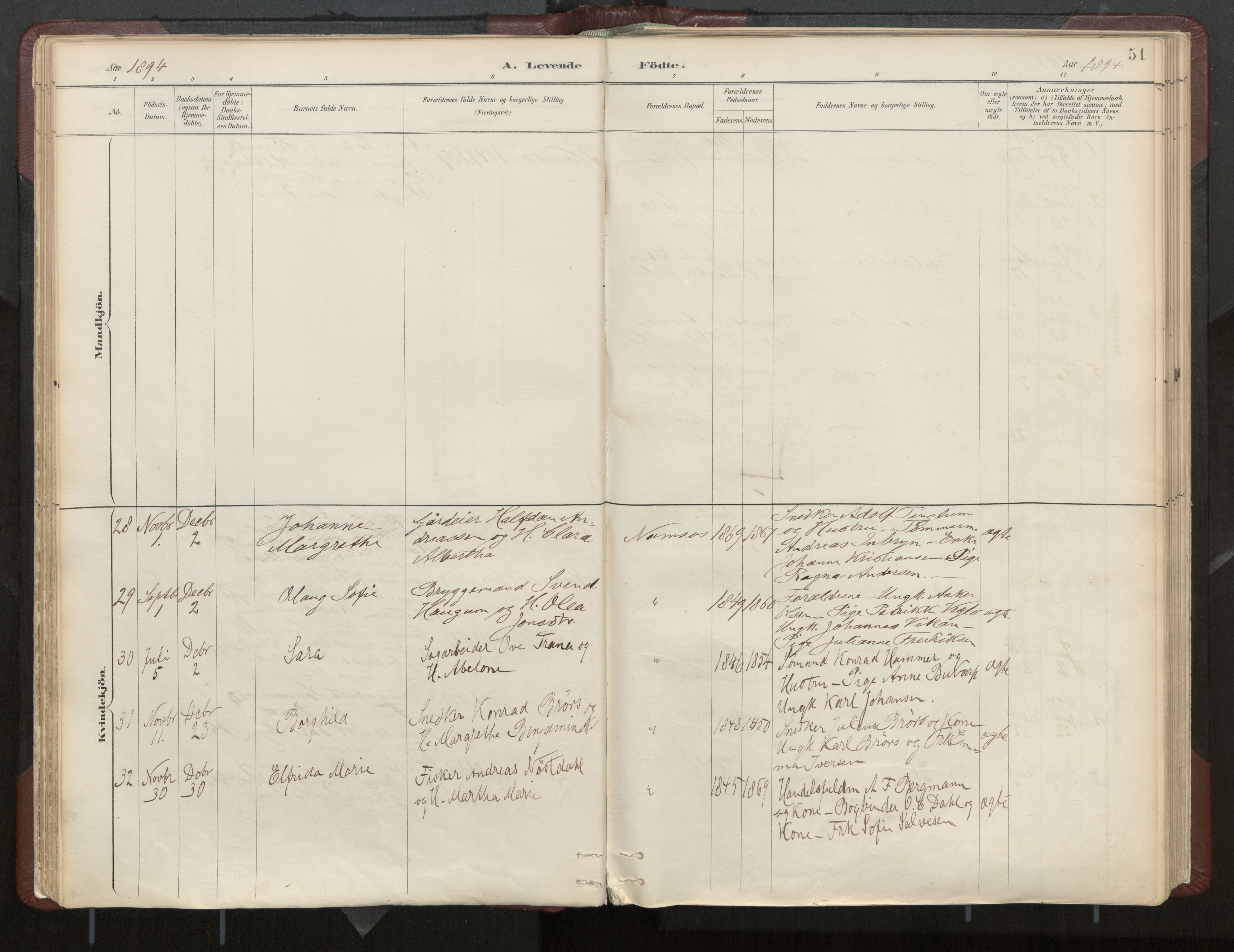 Ministerialprotokoller, klokkerbøker og fødselsregistre - Nord-Trøndelag, AV/SAT-A-1458/768/L0574: Parish register (official) no. 768A08, 1887-1927, p. 51