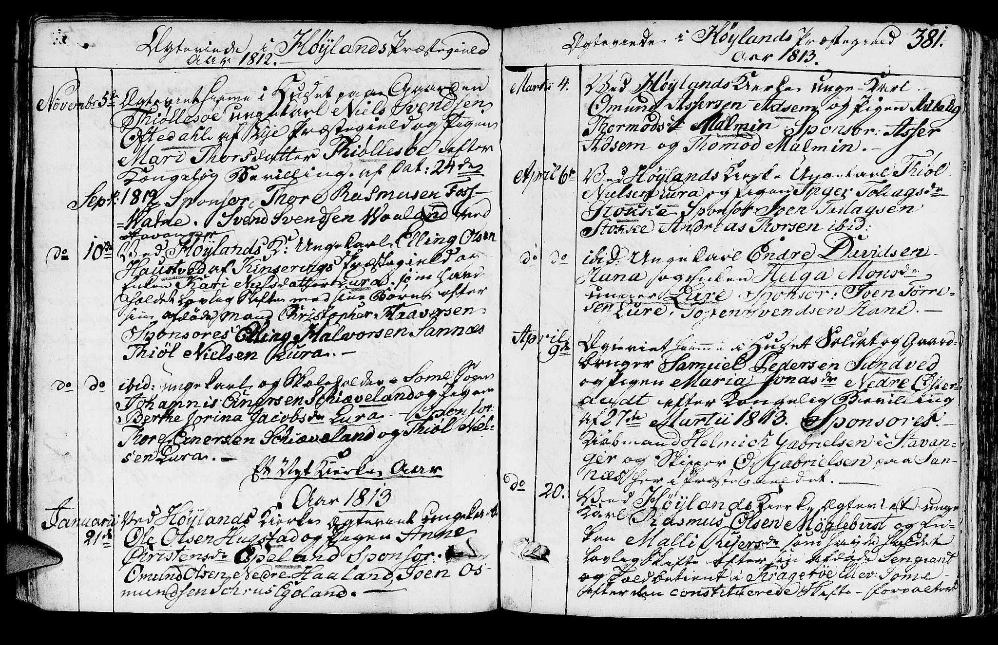 Høyland sokneprestkontor, SAST/A-101799/001/30BA/L0005: Parish register (official) no. A 5, 1804-1815, p. 381