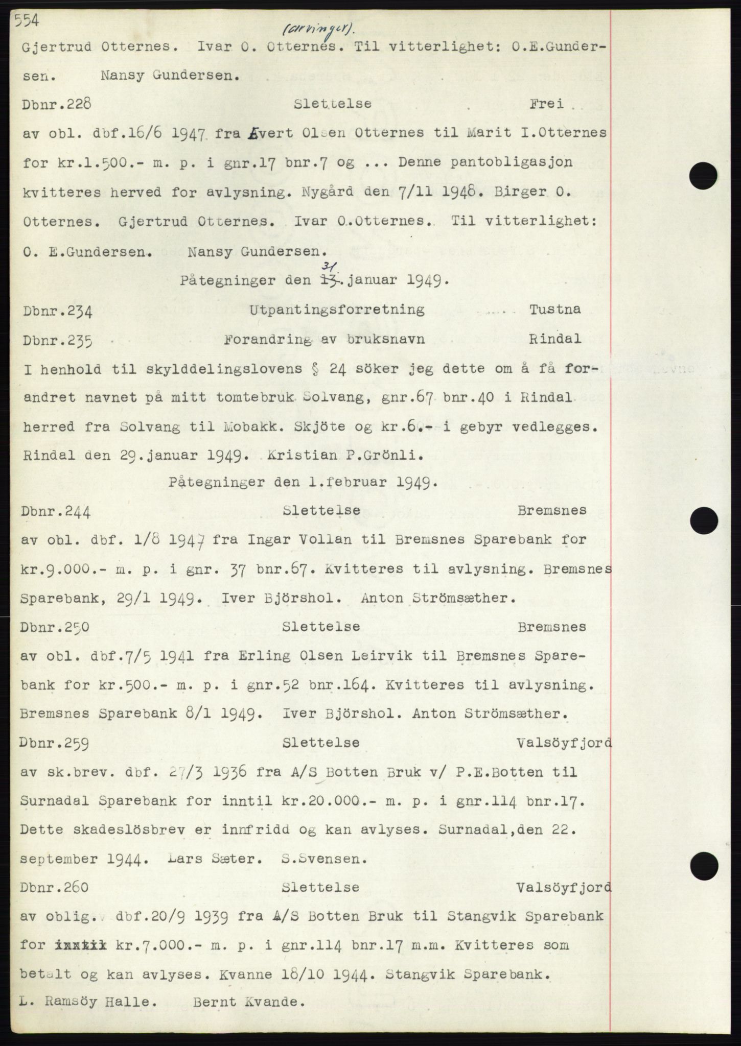 Nordmøre sorenskriveri, AV/SAT-A-4132/1/2/2Ca: Mortgage book no. C82b, 1946-1951, Diary no: : 228/1949