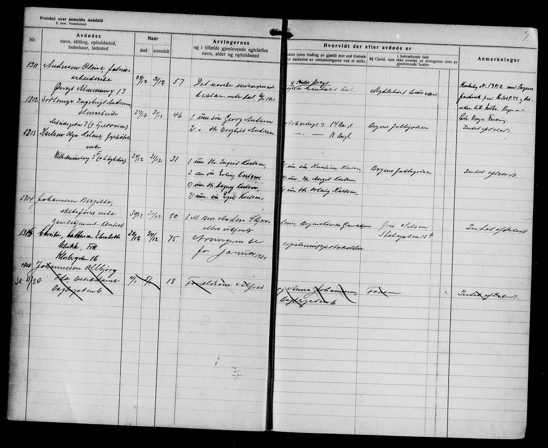 Byfogd og Byskriver i Bergen, AV/SAB-A-3401/06/06Na/L0013: Dødsfallsjournaler, 1919-1921, p. 7