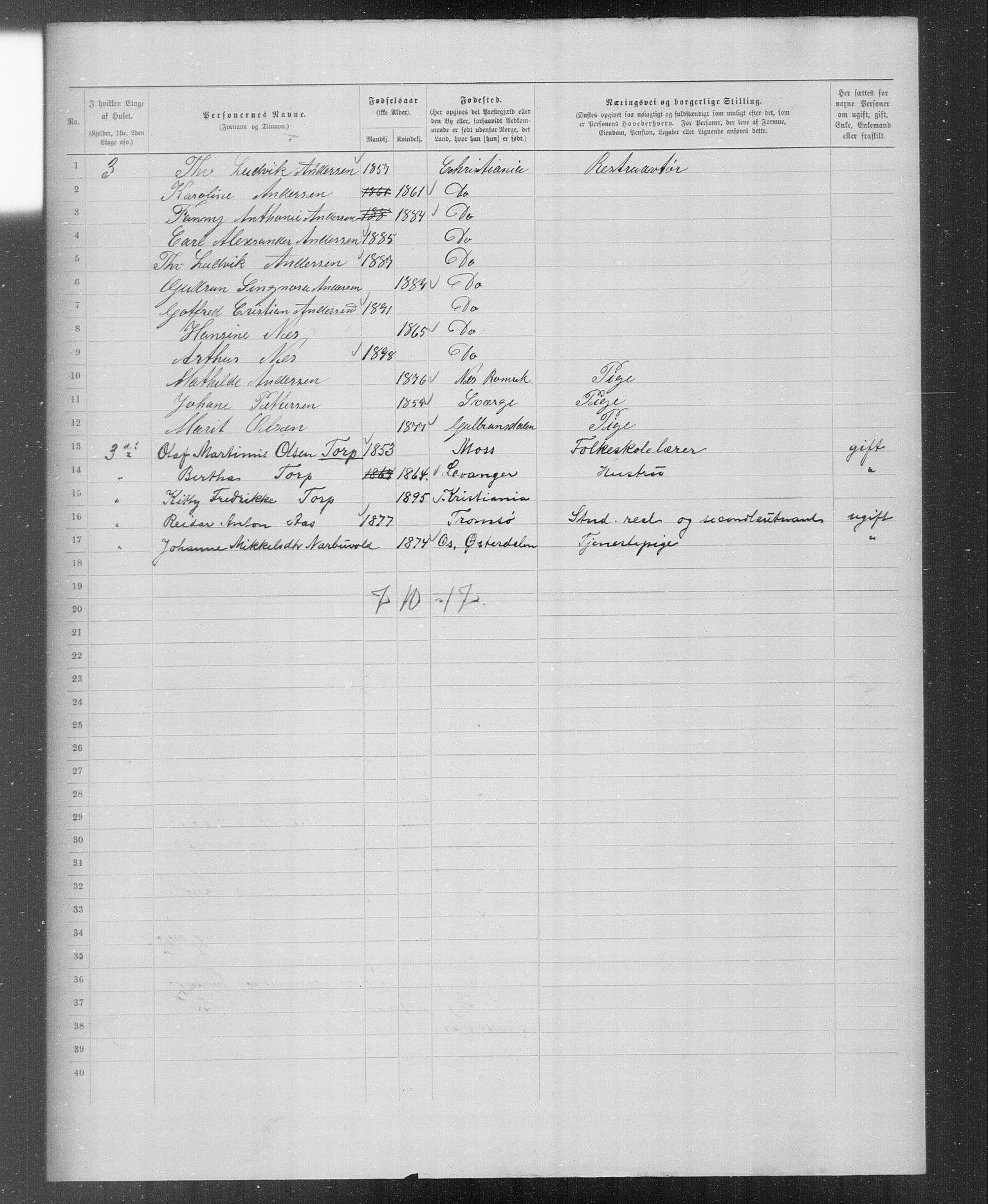 OBA, Municipal Census 1899 for Kristiania, 1899, p. 5384