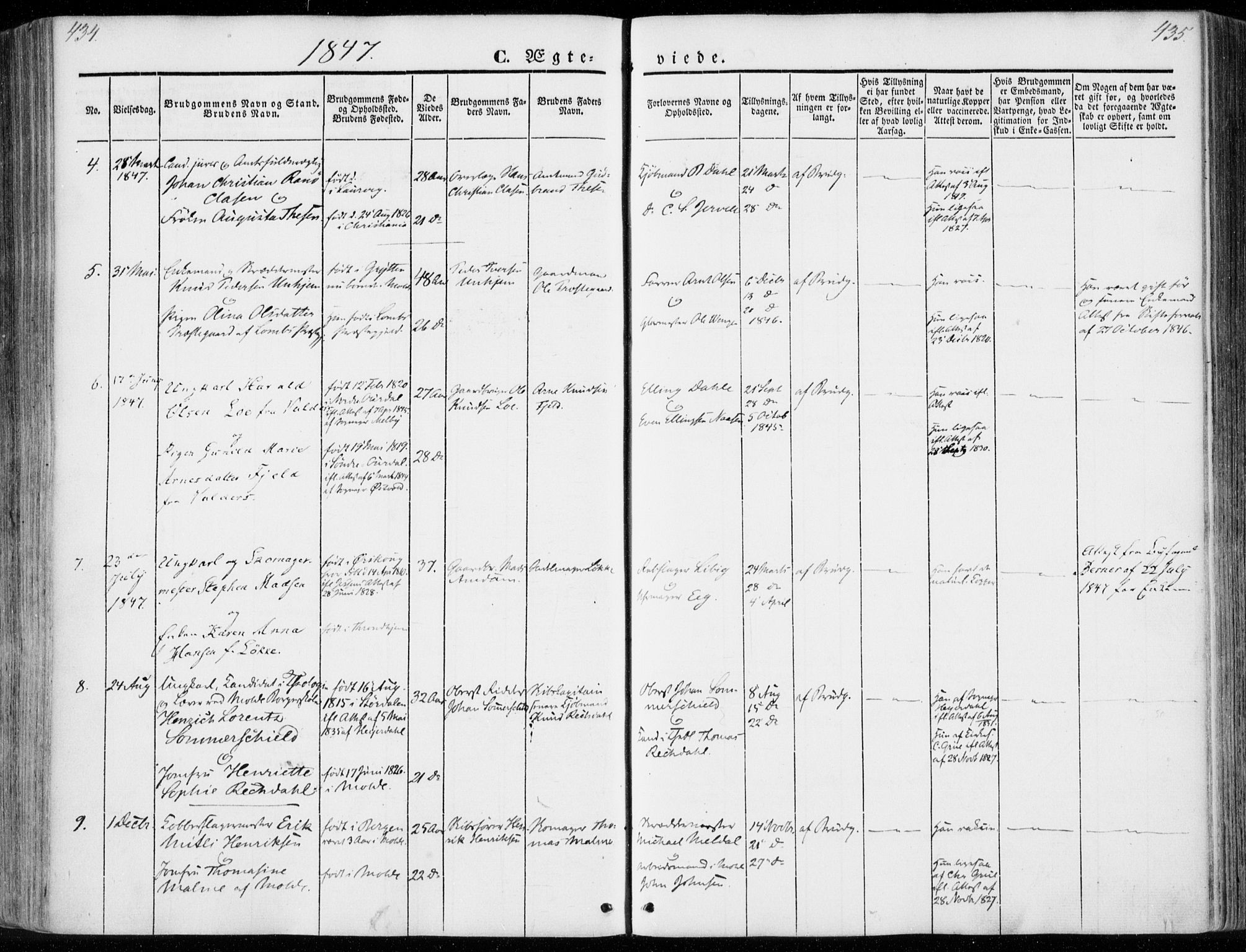 Ministerialprotokoller, klokkerbøker og fødselsregistre - Møre og Romsdal, SAT/A-1454/558/L0689: Parish register (official) no. 558A03, 1843-1872, p. 434-435