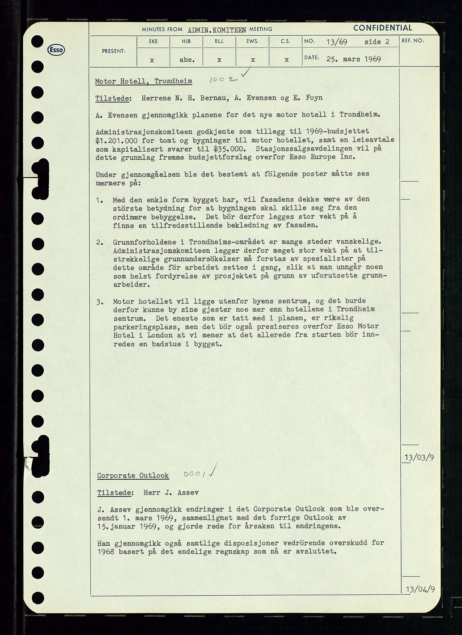 Pa 0982 - Esso Norge A/S, SAST/A-100448/A/Aa/L0003/0001: Den administrerende direksjon Board minutes (styrereferater) og Bedriftforsamlingsprotokoll / Den administrerende direksjon Board minutes (styrereferater), 1969, p. 67