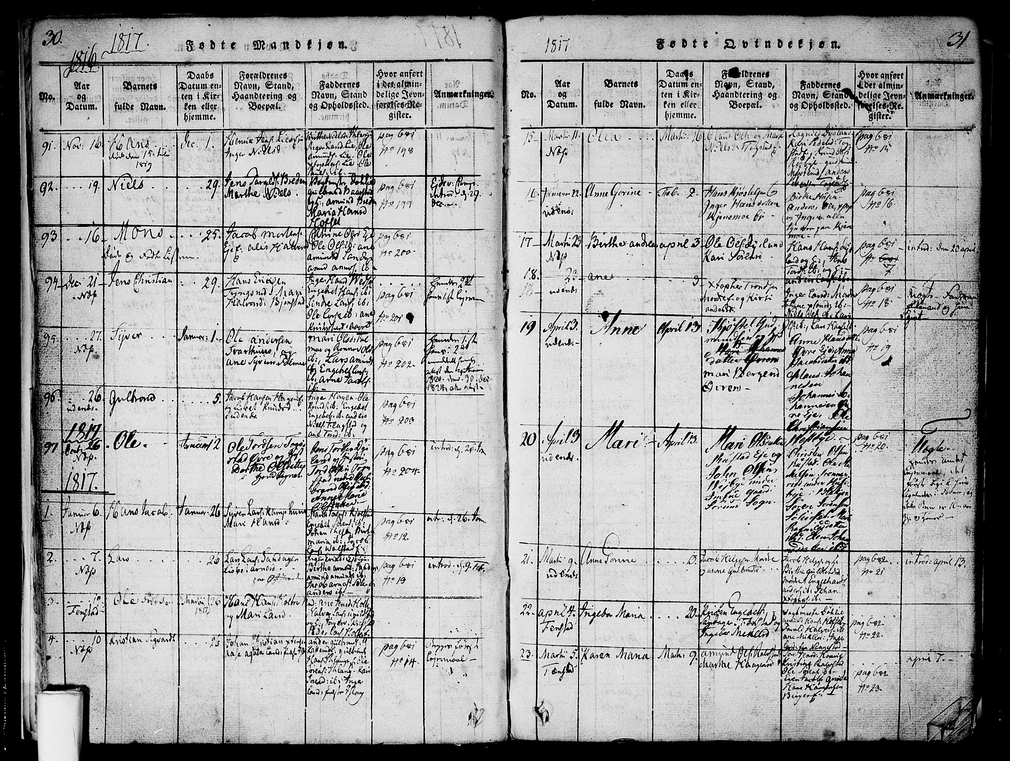 Nes prestekontor Kirkebøker, SAO/A-10410/F/Fa/L0005: Parish register (official) no. I 5, 1815-1835, p. 30-31