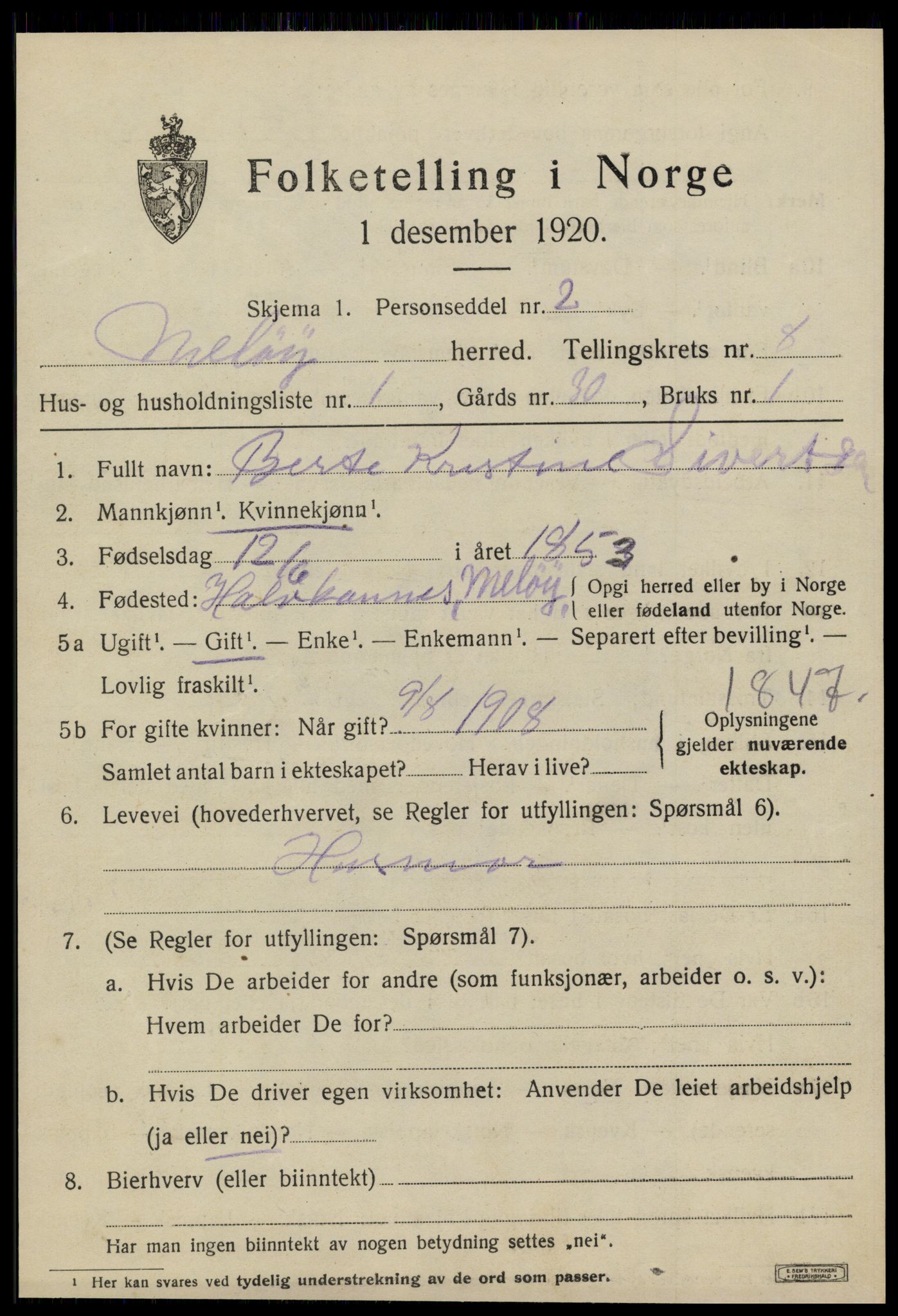 SAT, 1920 census for Meløy, 1920, p. 4117