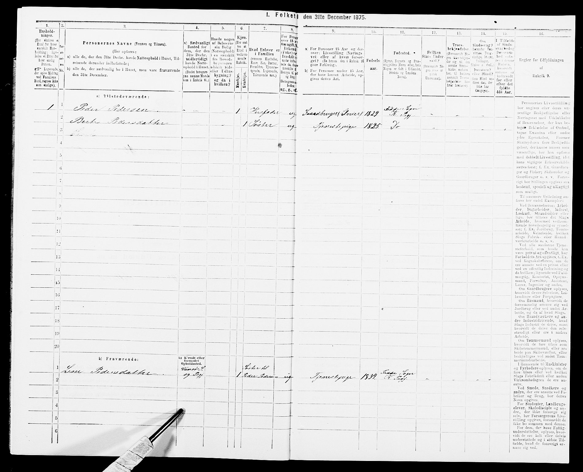 SAK, 1875 census for 1037P Kvinesdal, 1875, p. 1540