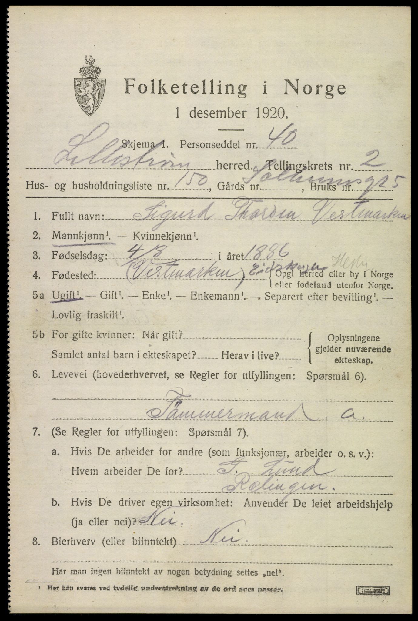 SAO, 1920 census for Lillestrøm, 1920, p. 7444