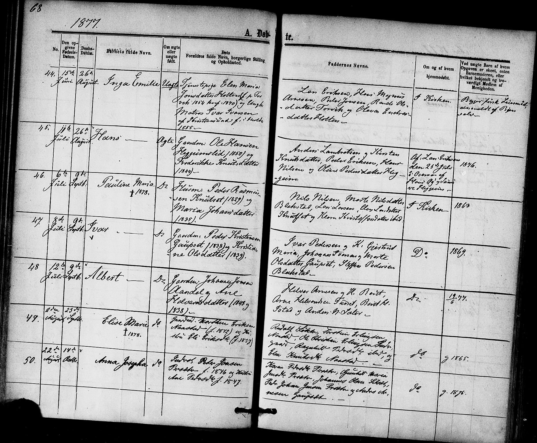 Ministerialprotokoller, klokkerbøker og fødselsregistre - Møre og Romsdal, AV/SAT-A-1454/584/L0966: Parish register (official) no. 584A06, 1869-1878, p. 68