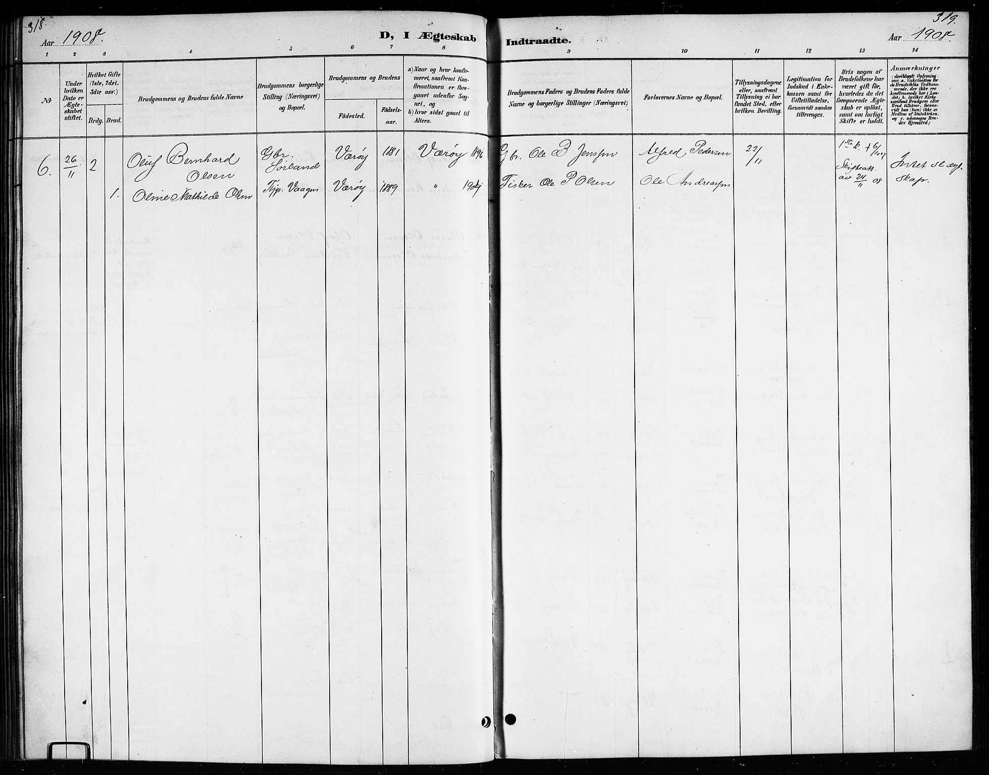 Ministerialprotokoller, klokkerbøker og fødselsregistre - Nordland, AV/SAT-A-1459/807/L0123: Parish register (copy) no. 807C01, 1884-1910, p. 318-319