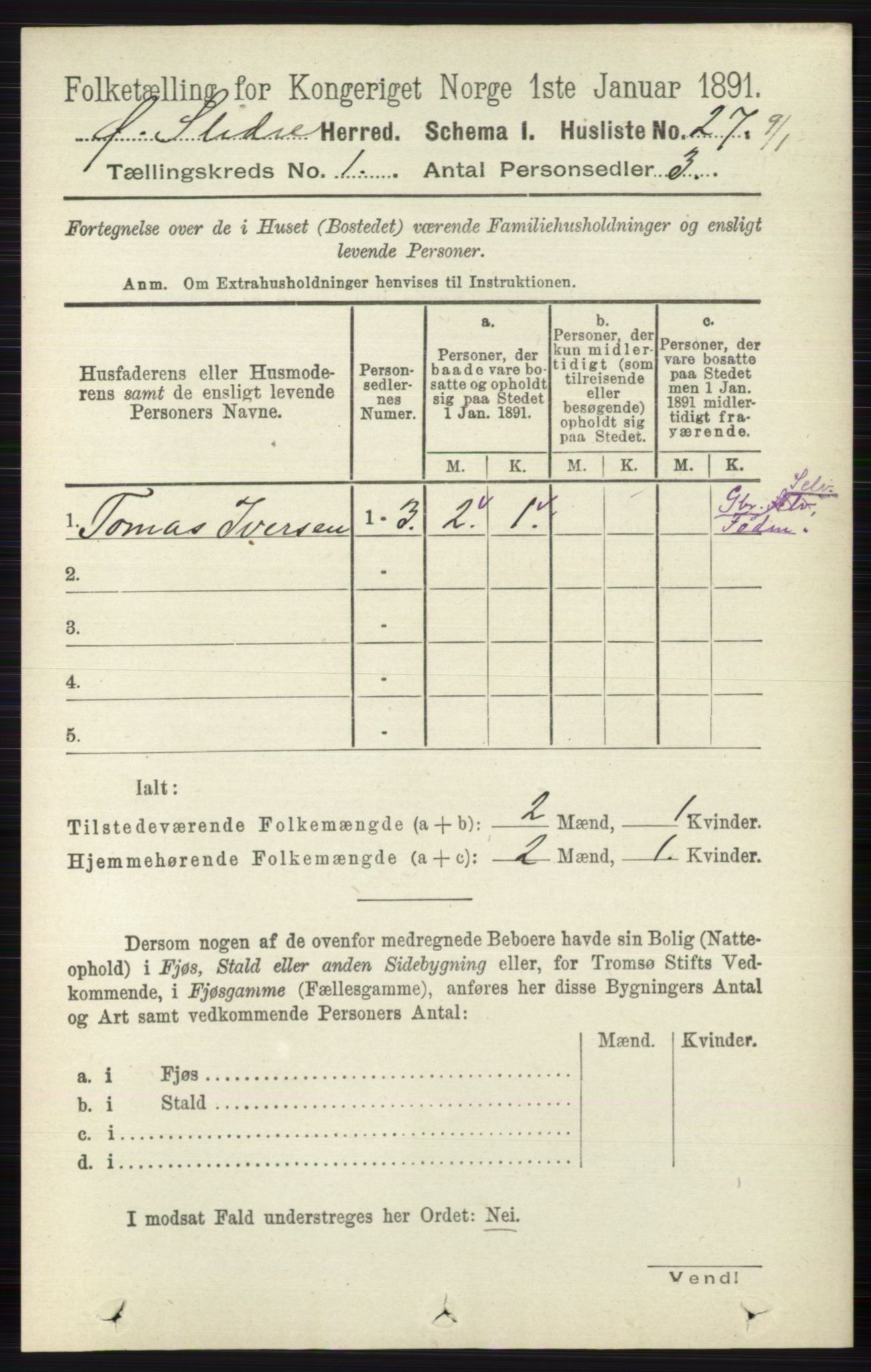 RA, 1891 census for 0544 Øystre Slidre, 1891, p. 53