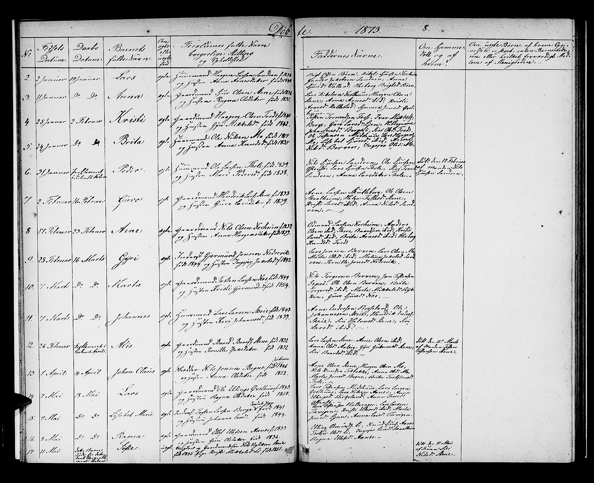 Kvam sokneprestembete, AV/SAB-A-76201/H/Hab: Parish register (copy) no. B 2, 1870-1883, p. 8