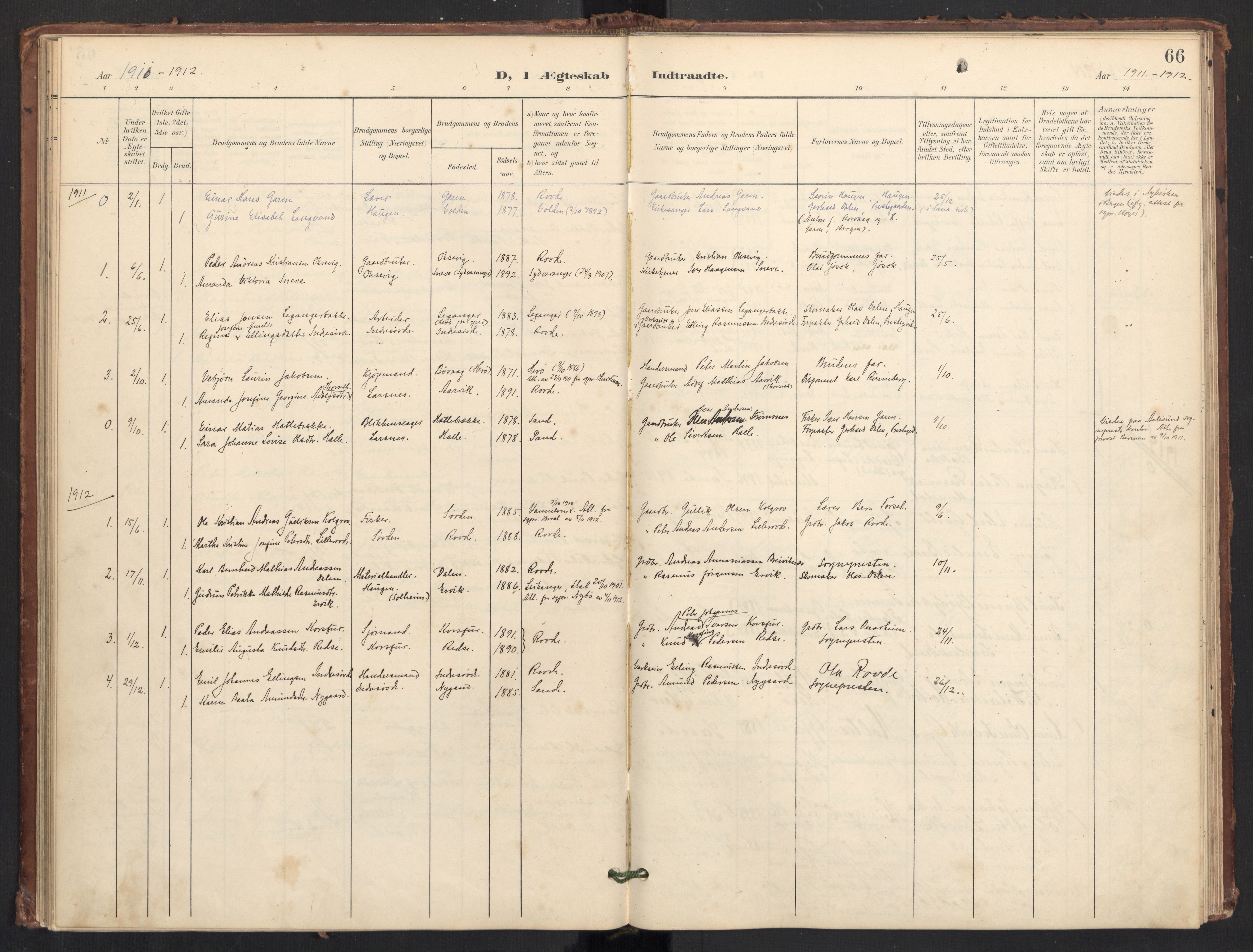 Ministerialprotokoller, klokkerbøker og fødselsregistre - Møre og Romsdal, SAT/A-1454/504/L0057: Parish register (official) no. 504A04, 1902-1919, p. 66