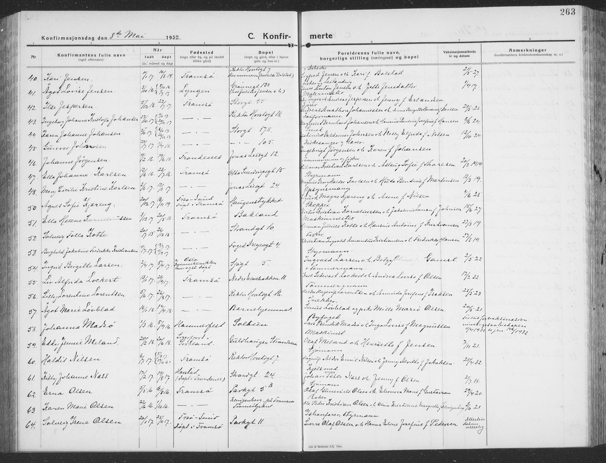 Tromsø sokneprestkontor/stiftsprosti/domprosti, SATØ/S-1343/G/Gb/L0010klokker: Parish register (copy) no. 10, 1925-1937, p. 263