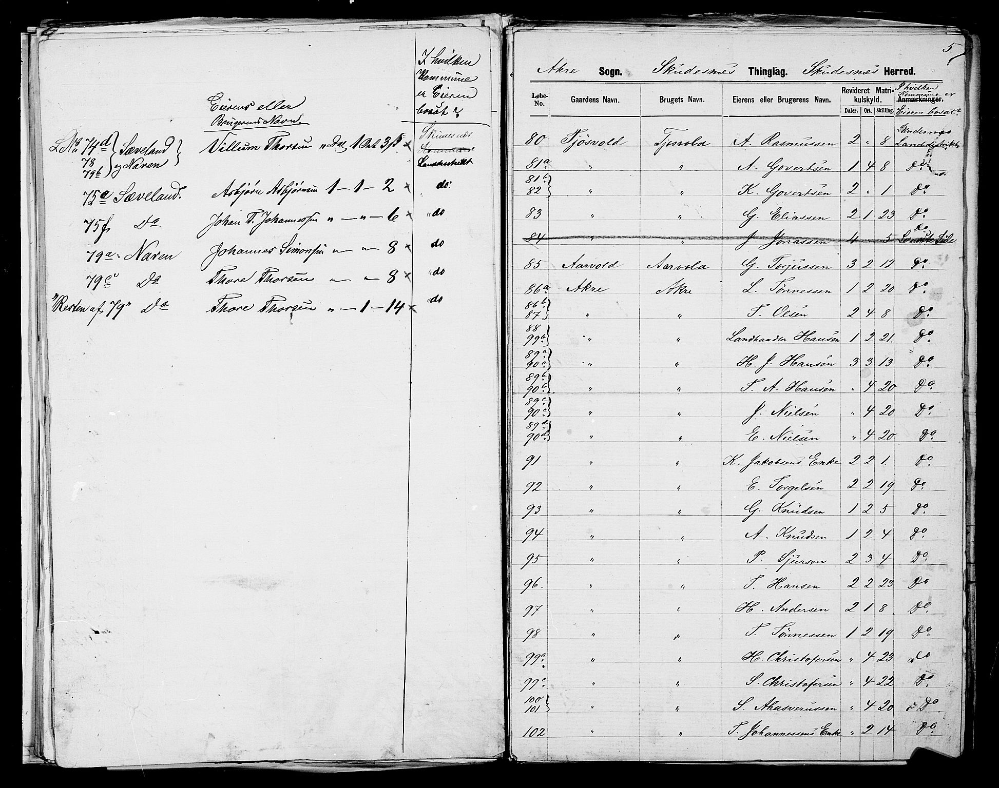 SAST, 1875 census for 1150L Skudenes/Falnes, Åkra og Ferkingstad, 1875, p. 45