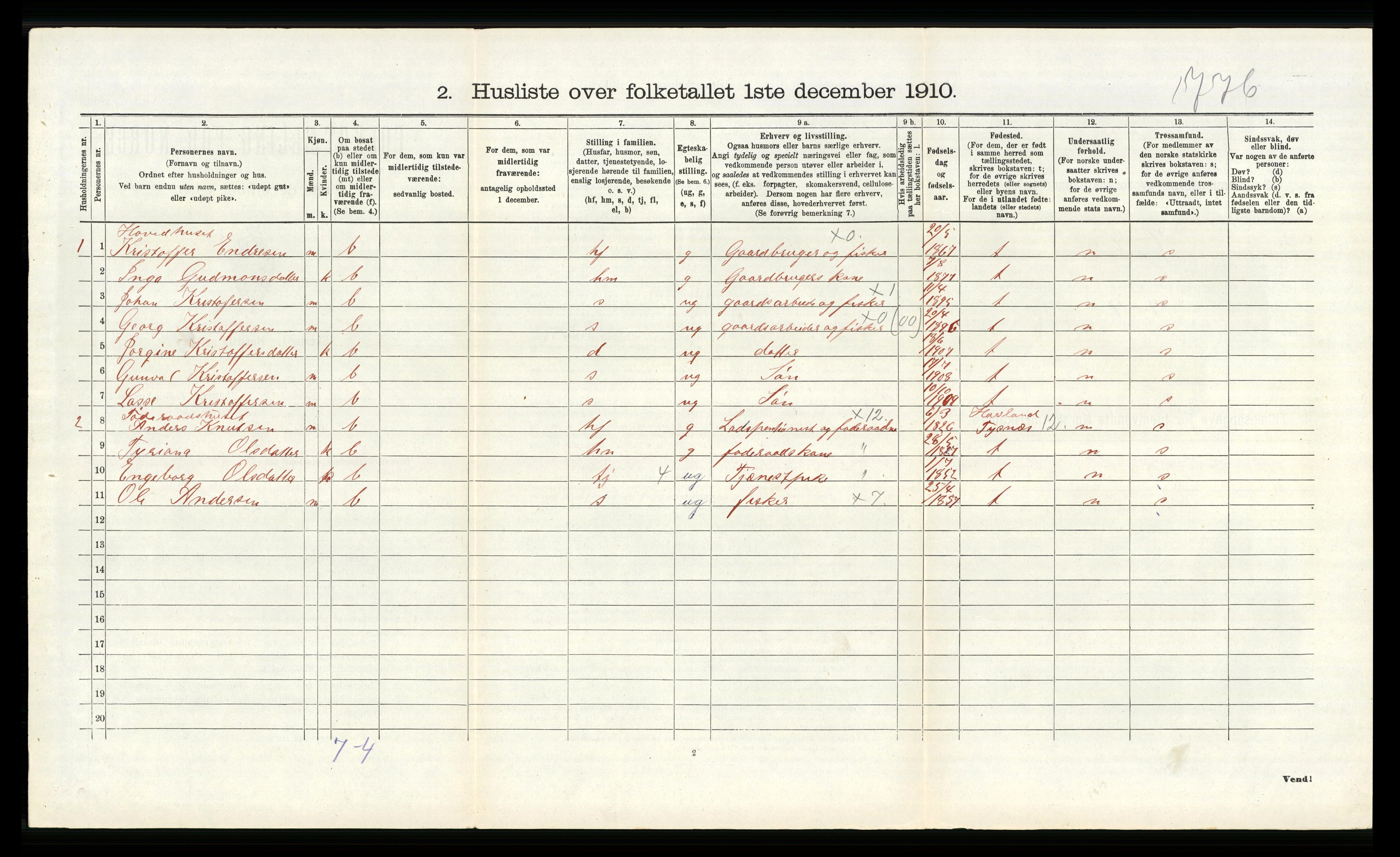 RA, 1910 census for Fitjar, 1910, p. 320