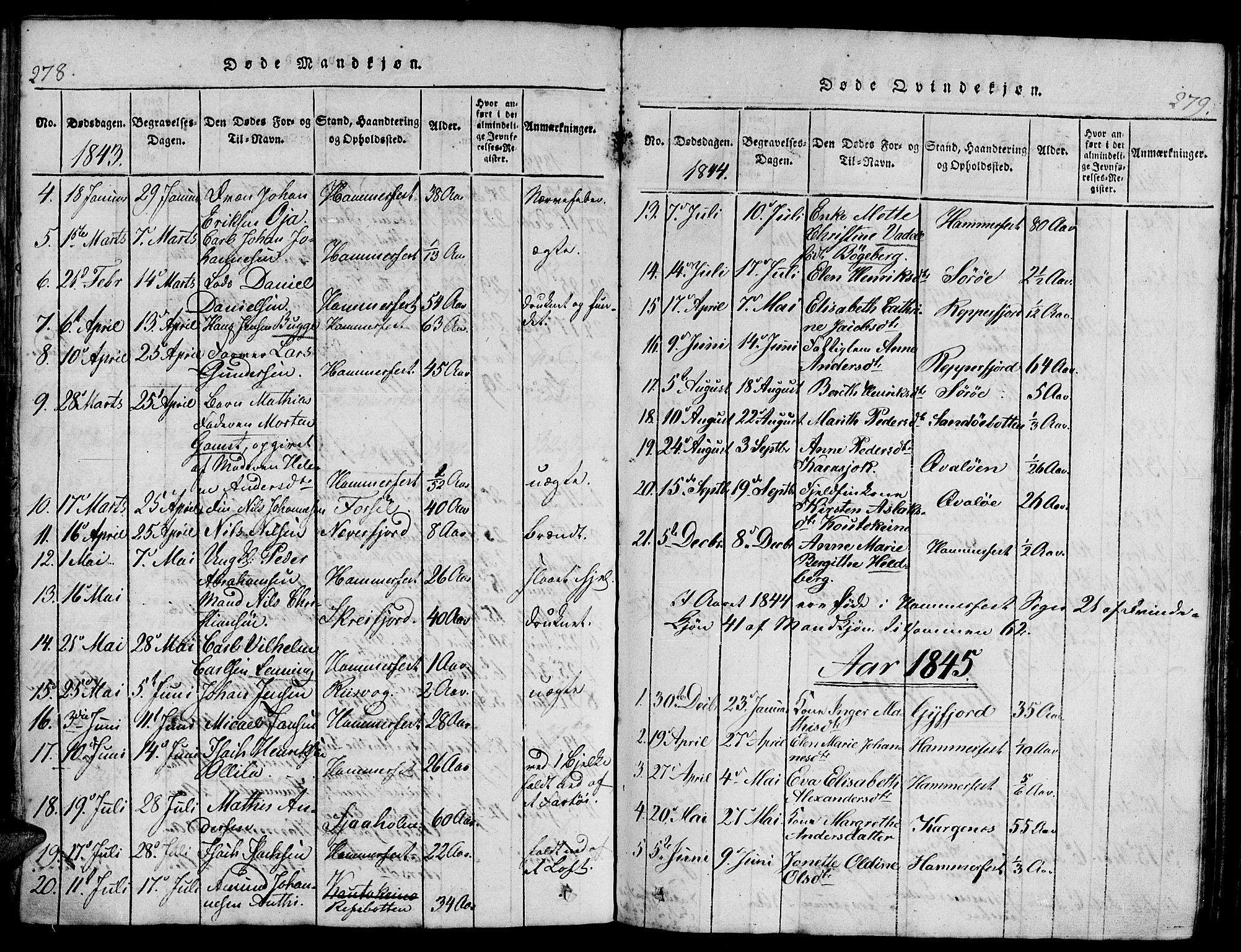 Hammerfest sokneprestkontor, SATØ/S-1347/H/Hb/L0001.klokk: Parish register (copy) no. 1, 1822-1850, p. 278-279